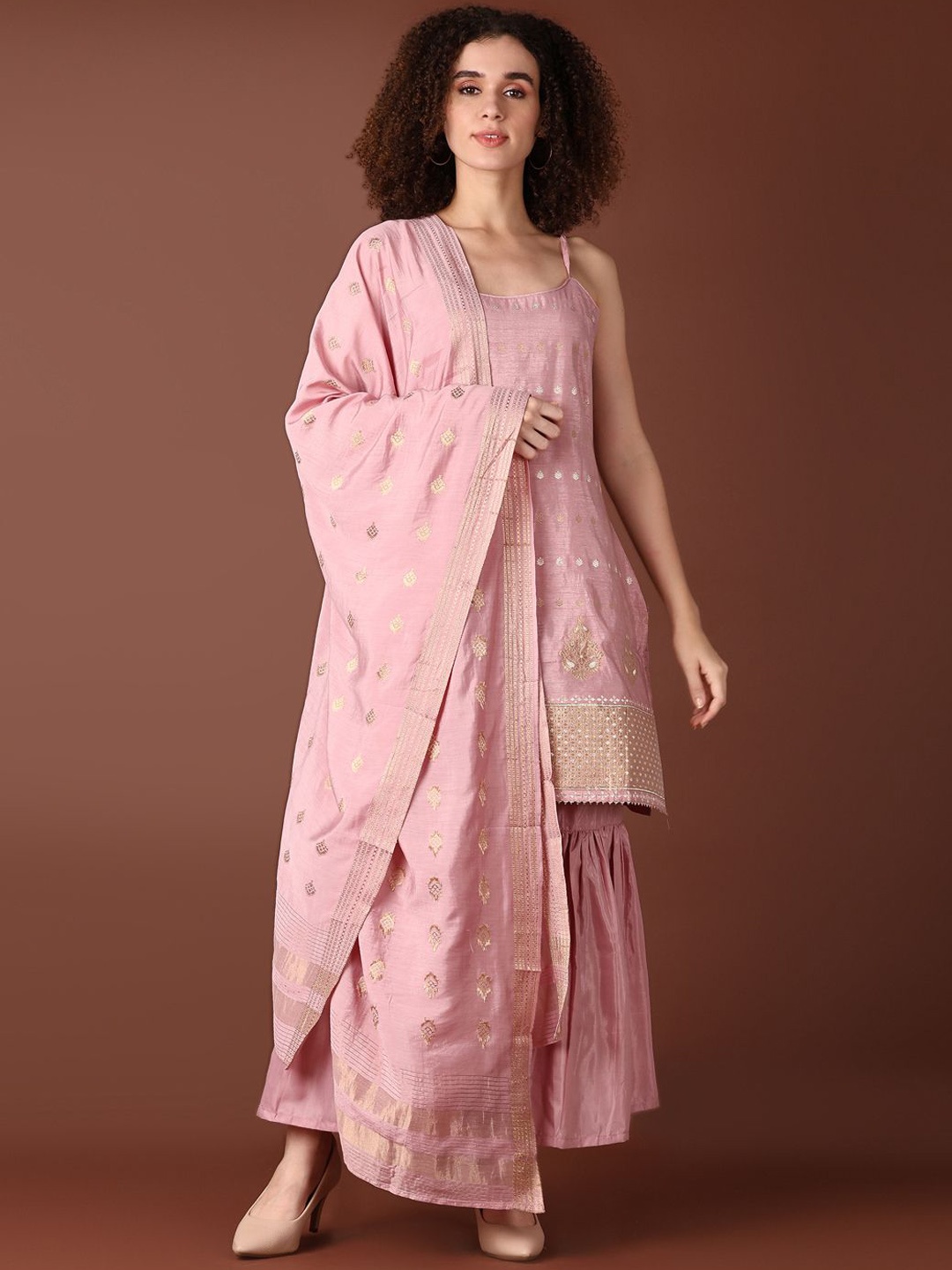 

V-Mart Women Regular Kurti with Sharara & With Dupatta, Peach