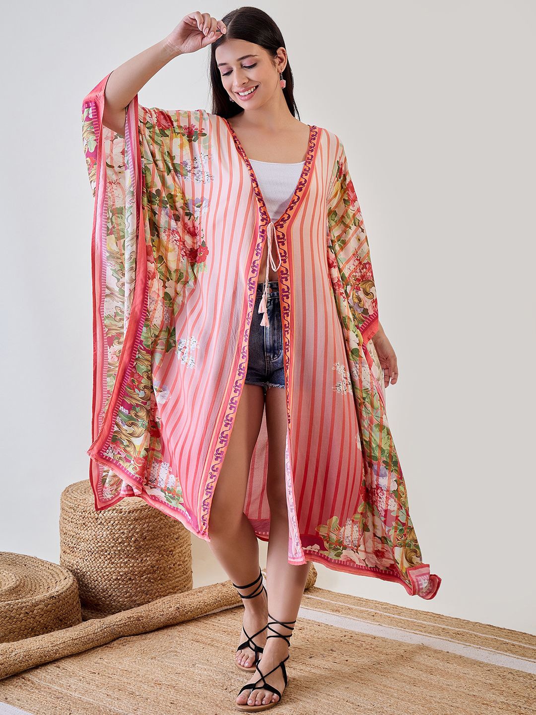 

The Kaftan Company Women Stripped Kaftan Cover-Up Dress, Peach