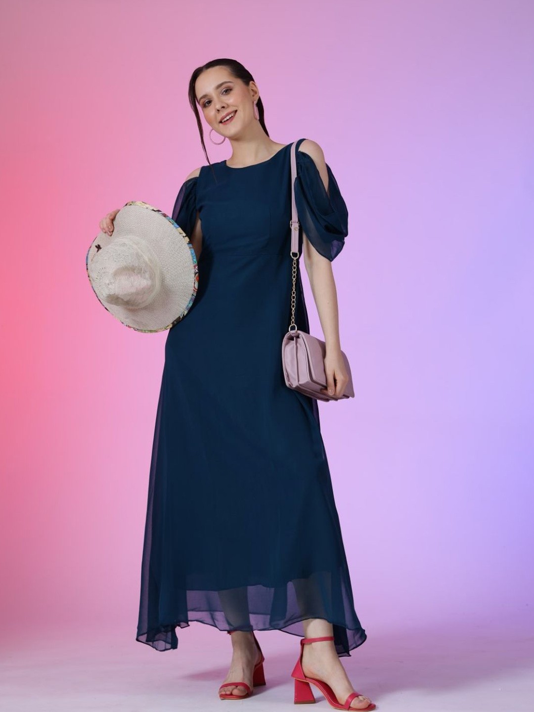 

Raiyani Enterprise Women Round Neck Fit & Flare Maxi Dress, Blue