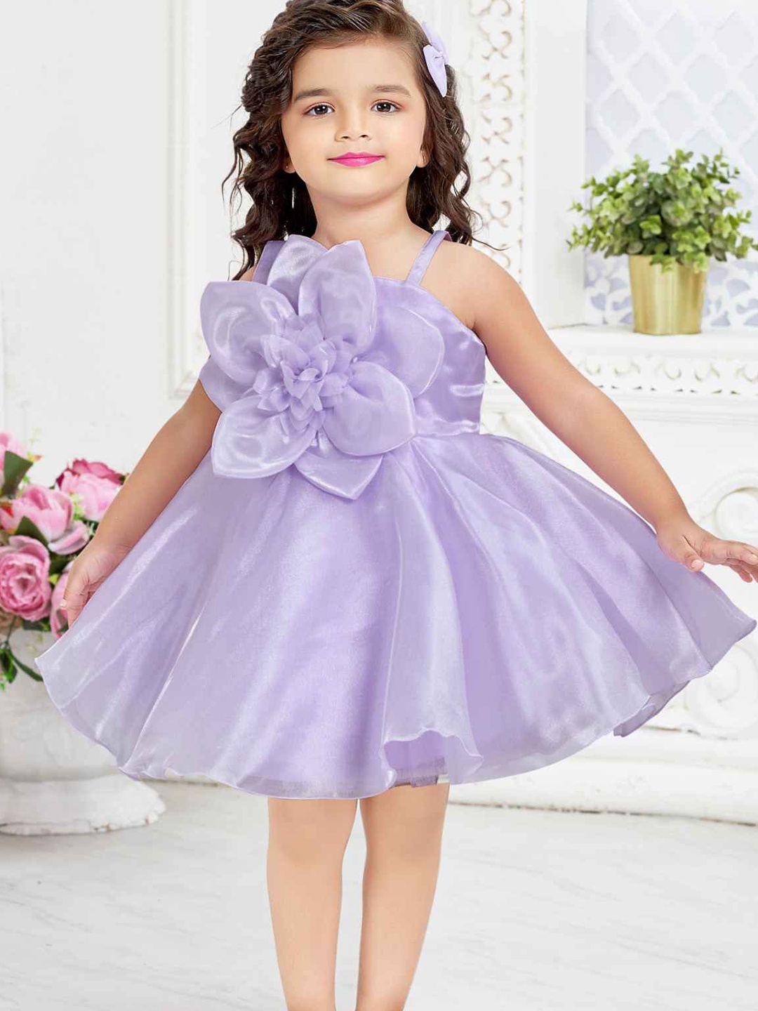 

Lagorii Girls Asymmetric Neck Fit & Flare Knee Length Dress, Lavender