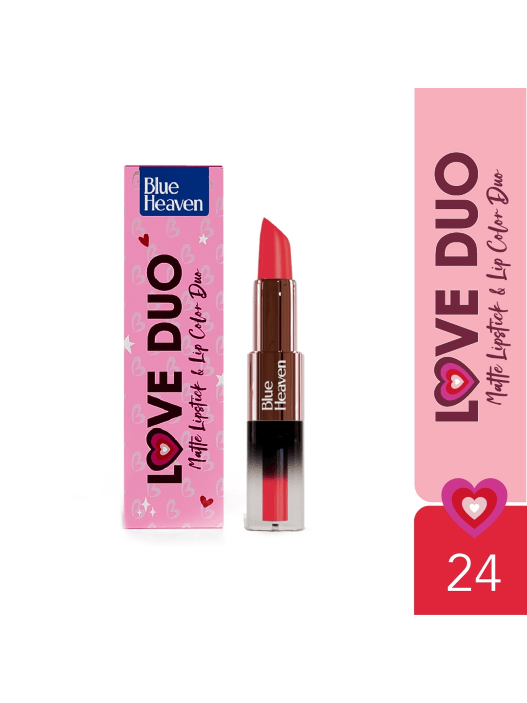 

Blue Heaven Love Duo 2-in-1 Dual-Sided Matte Lipstick & Lip Colour 1.5ml + 4g - Shade 24, Red