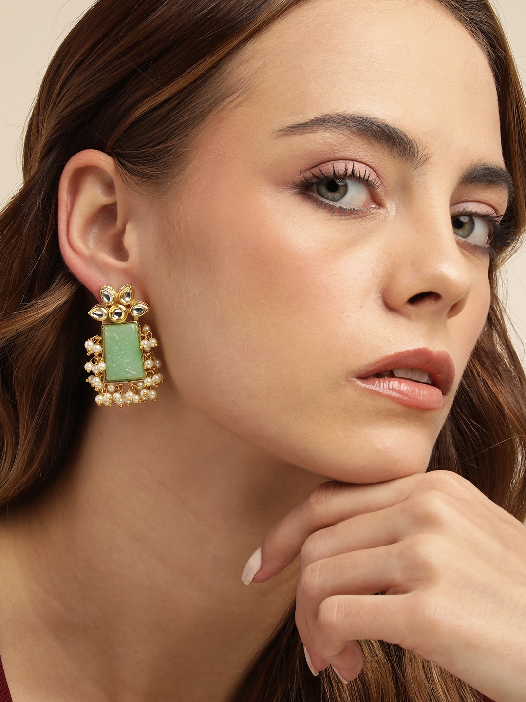 

Anouk Gold-Plated Beaded Geometric Drop Earrings, Sea green