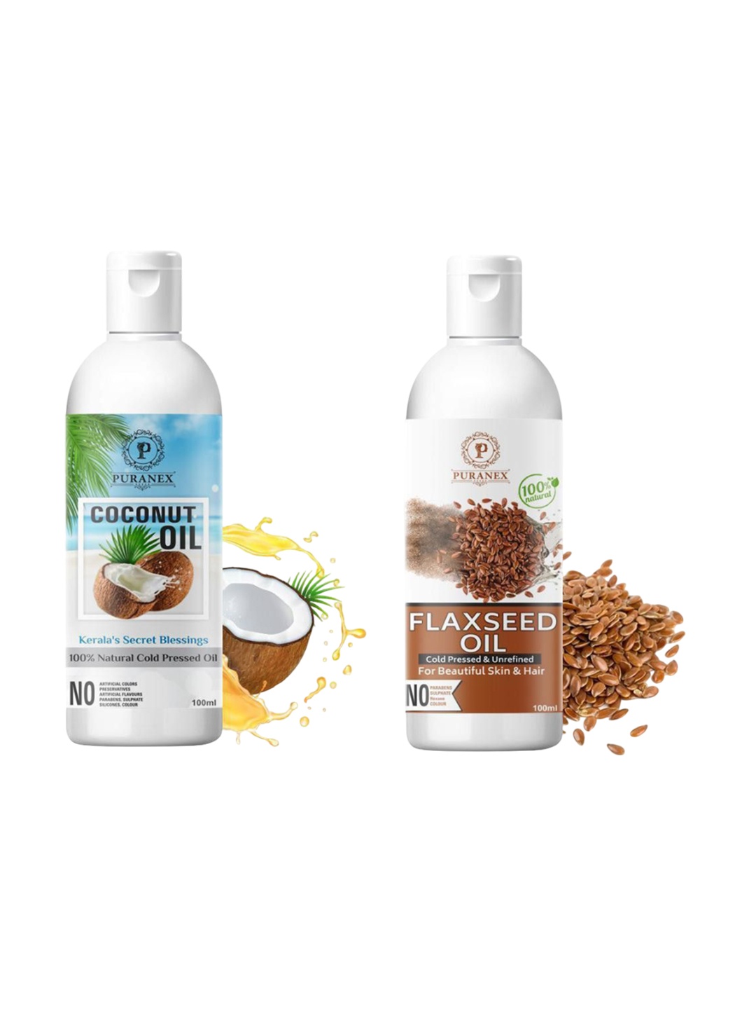 

Puranex Set of 2 Coconut & Flaxseed Oils - 100 ml Each, Transparent