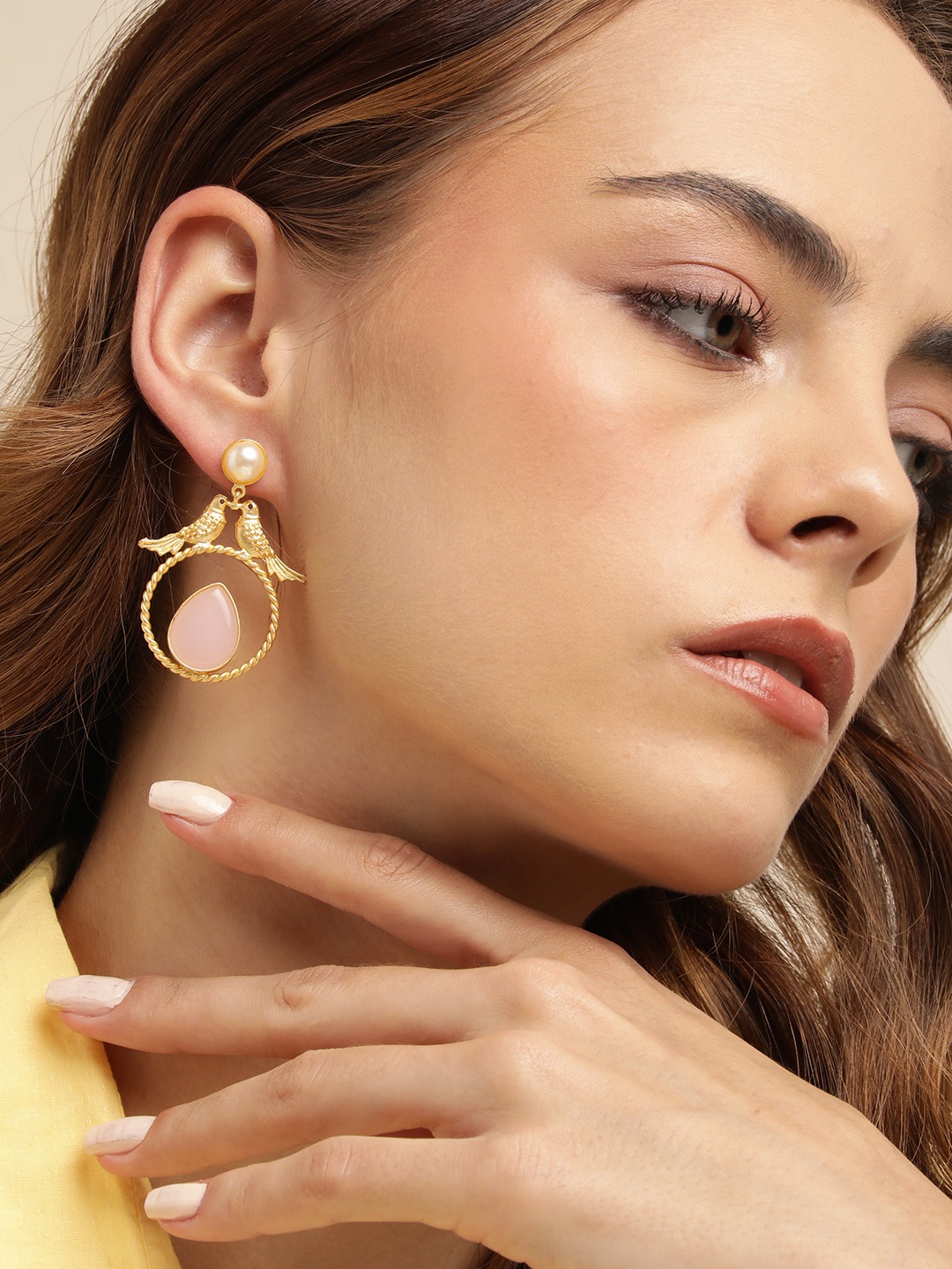 

Anouk Gold-Plated Beaded Geometric Drop Earrings, Pink
