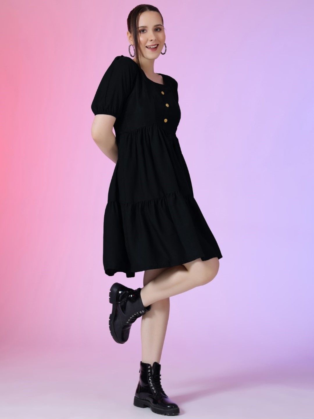 

Raiyani Enterprise Women Square Neck Fit & Flare Dress, Black