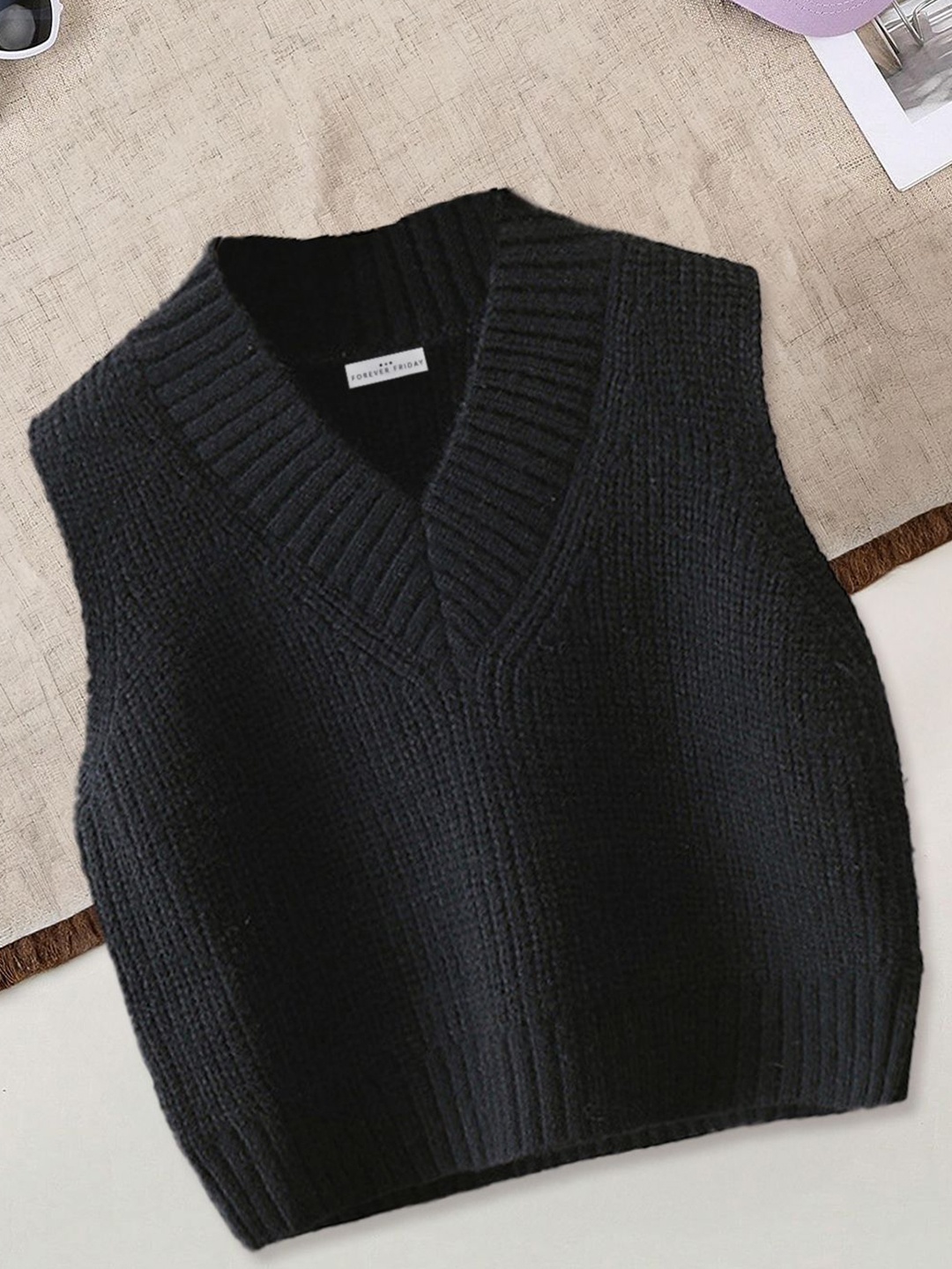 

FOREVER FRIDAY Boys V-Neck Cotton Sleeveless Sweater Vest, Black