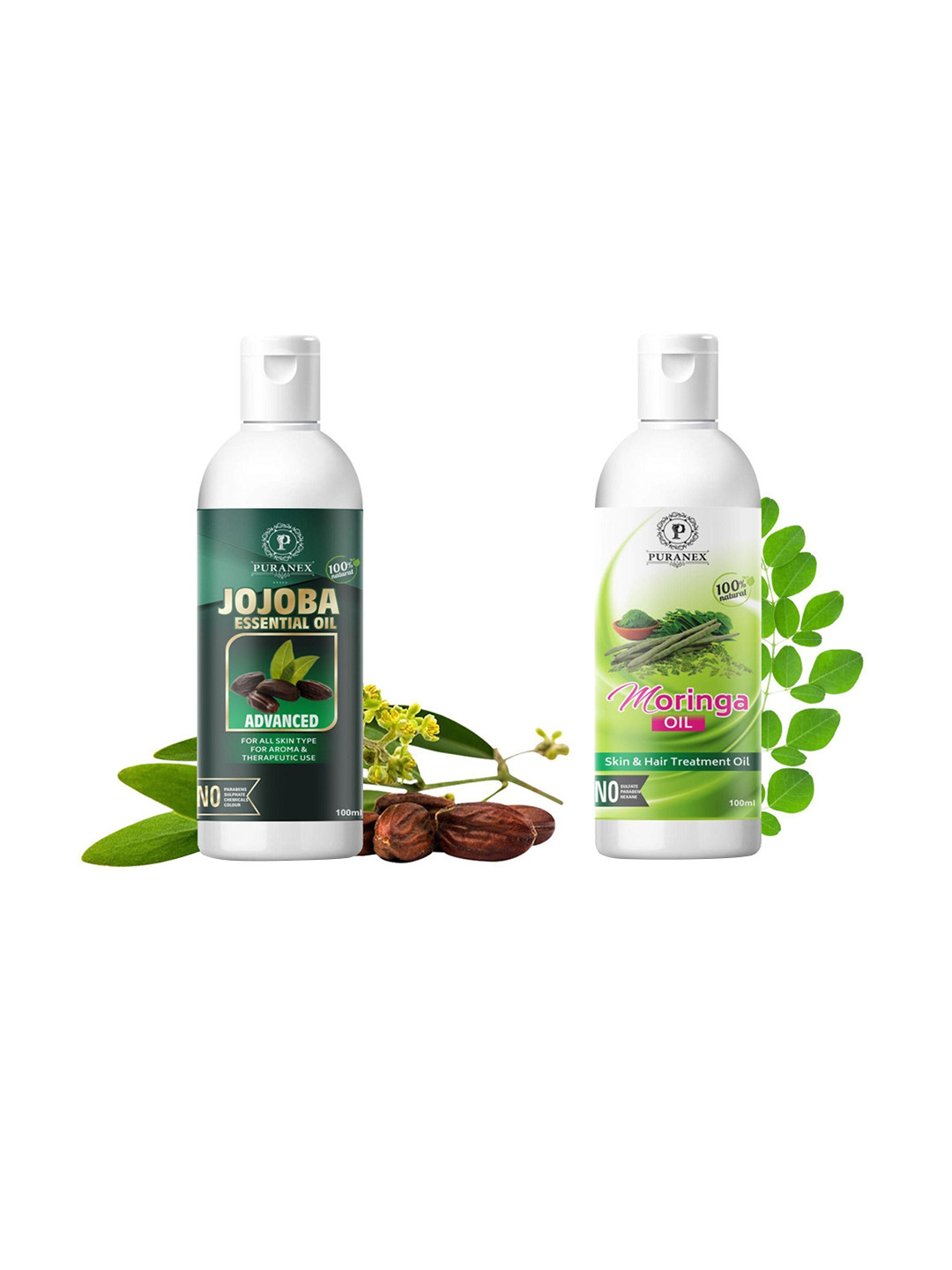 

Puranex Set Of 2 100% Pure & Natural Jojoba Oil & Moringa Oil For Dry Skin - 100 ml Each, Transparent
