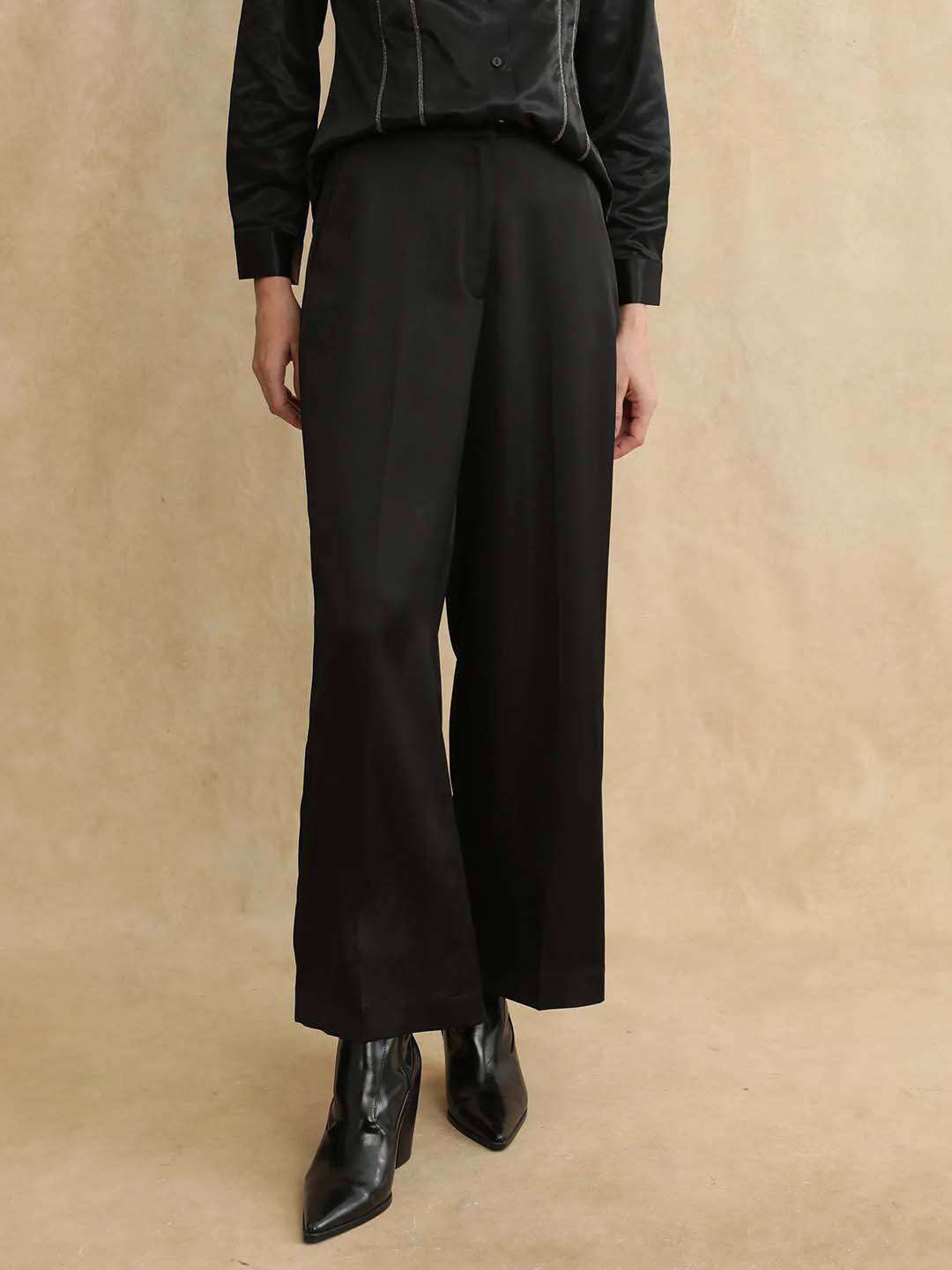 

RAREISM Women Cotton Comfort Straight Fit High-Rise Formal Trouser, Black