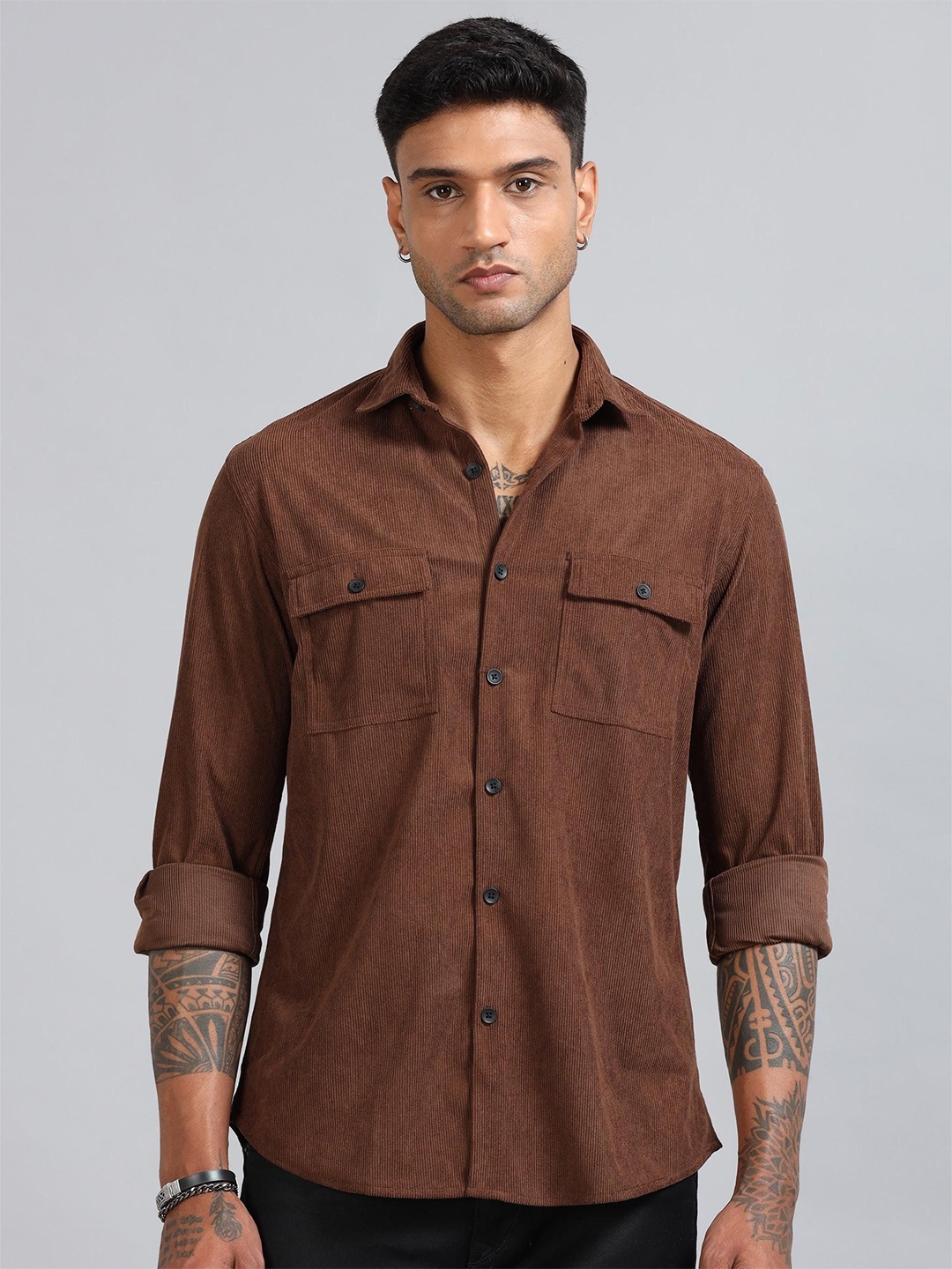 

HOUSE OF MAHNOTS Men Classic Opaque Casual Shirt, Brown