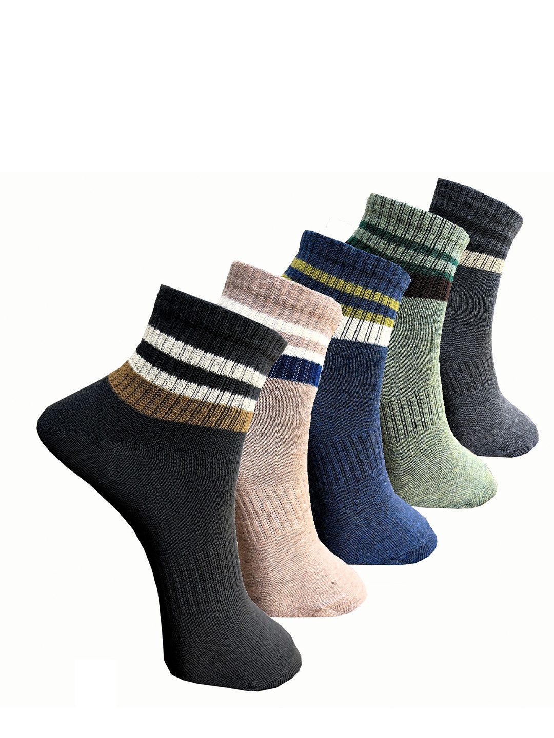 

HRX by Hrithik Roshan Unisex Pack Of 5 Striped Ankle-Length Socks, Black