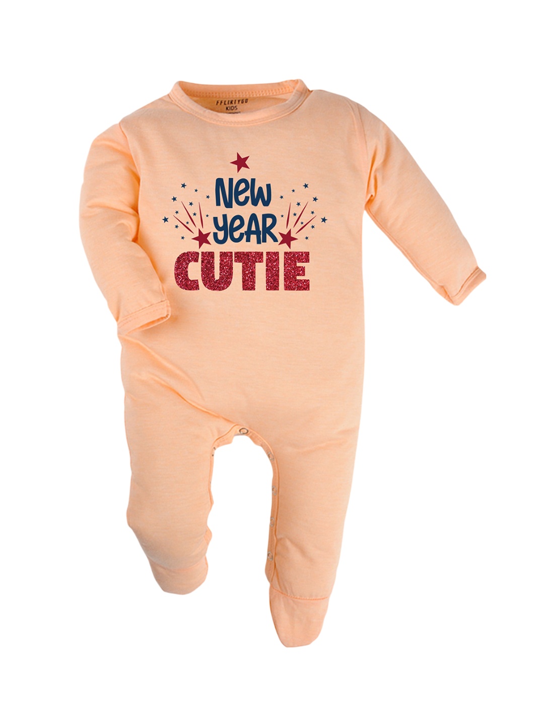 

FFLIRTYGO Infants Printed Pure Cotton Sleepsuit, Peach