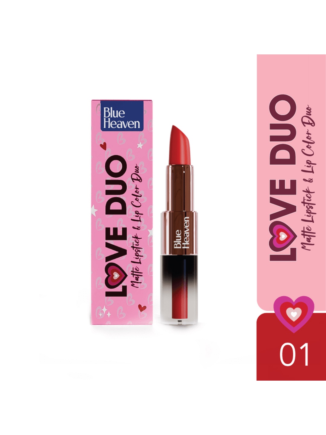 

Blue Heaven Love Duo 2-in-1 Dual-Sided Matte Lipstick & Lip Colour 1.5ml + 4g - Shade 01, Red