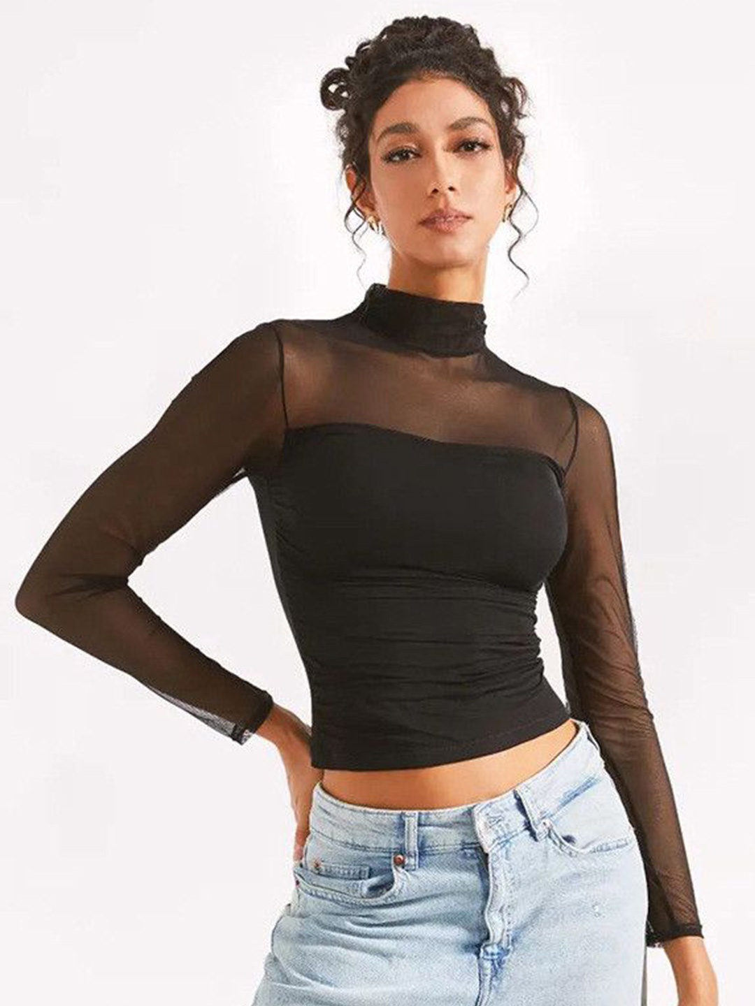 

DressBerry Women Solid High Neck Top, Black