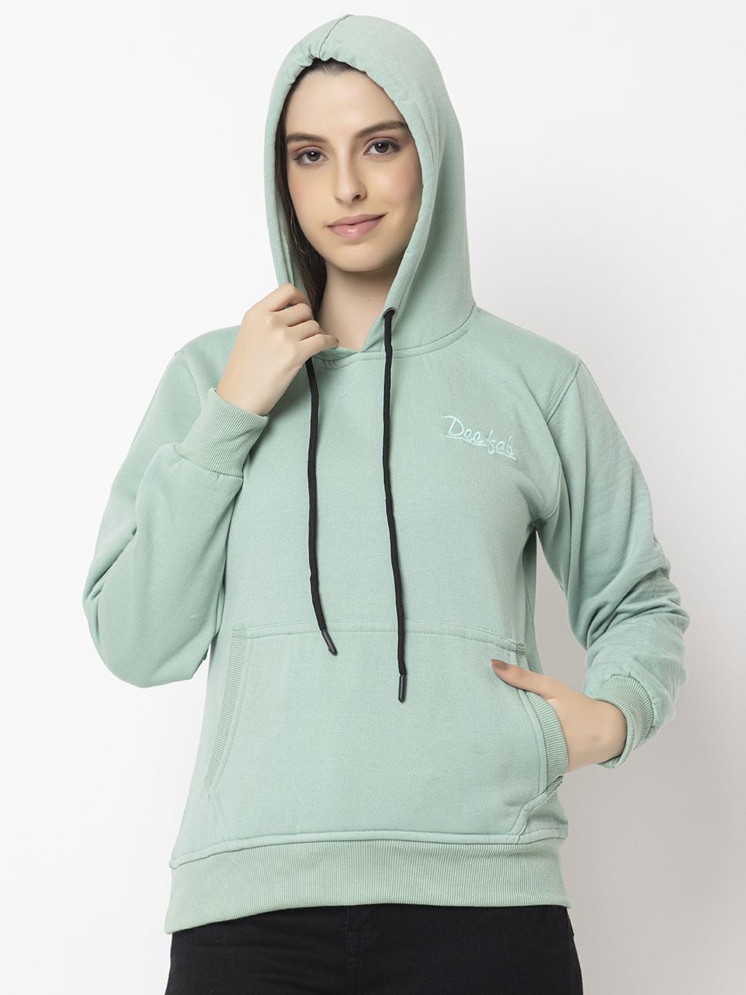

Deefab Women Hooded Pullover Casual Sweatshirt, Sea green