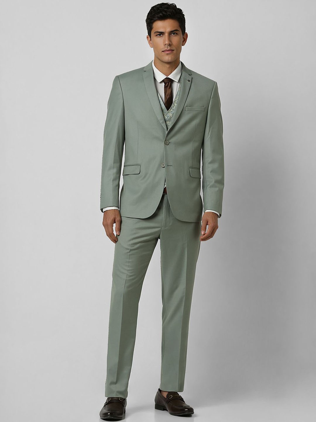 

Van Heusen Men Self Design Slim-Fit Single-Breasted Three-Piece Suit, Green