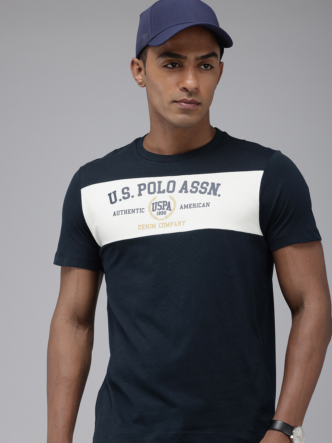 

U.S. Polo Assn. Denim Co. Brand Logo Printed Pure Cotton Slim Fit T-shirt, Navy blue