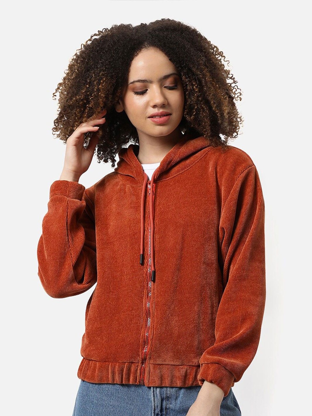 

Campus Sutra Women Hooded Sweatshirt, Orange