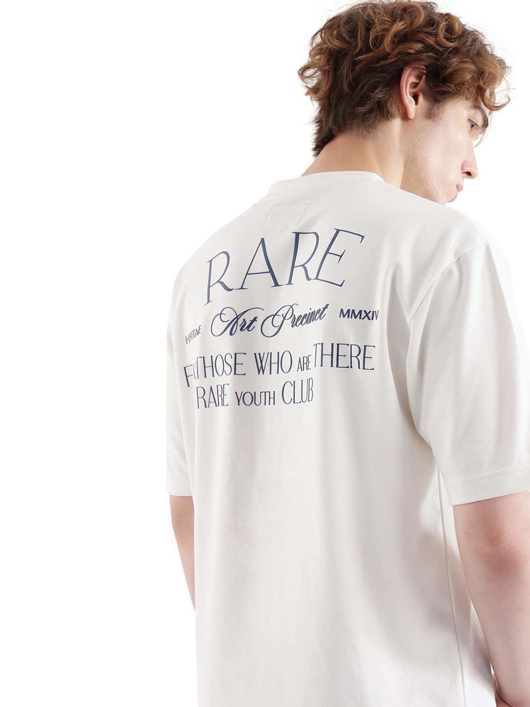 

RARE RABBIT Men Typography Printed Round Neck Cotton Relaxed Fit T-shirt, Off white