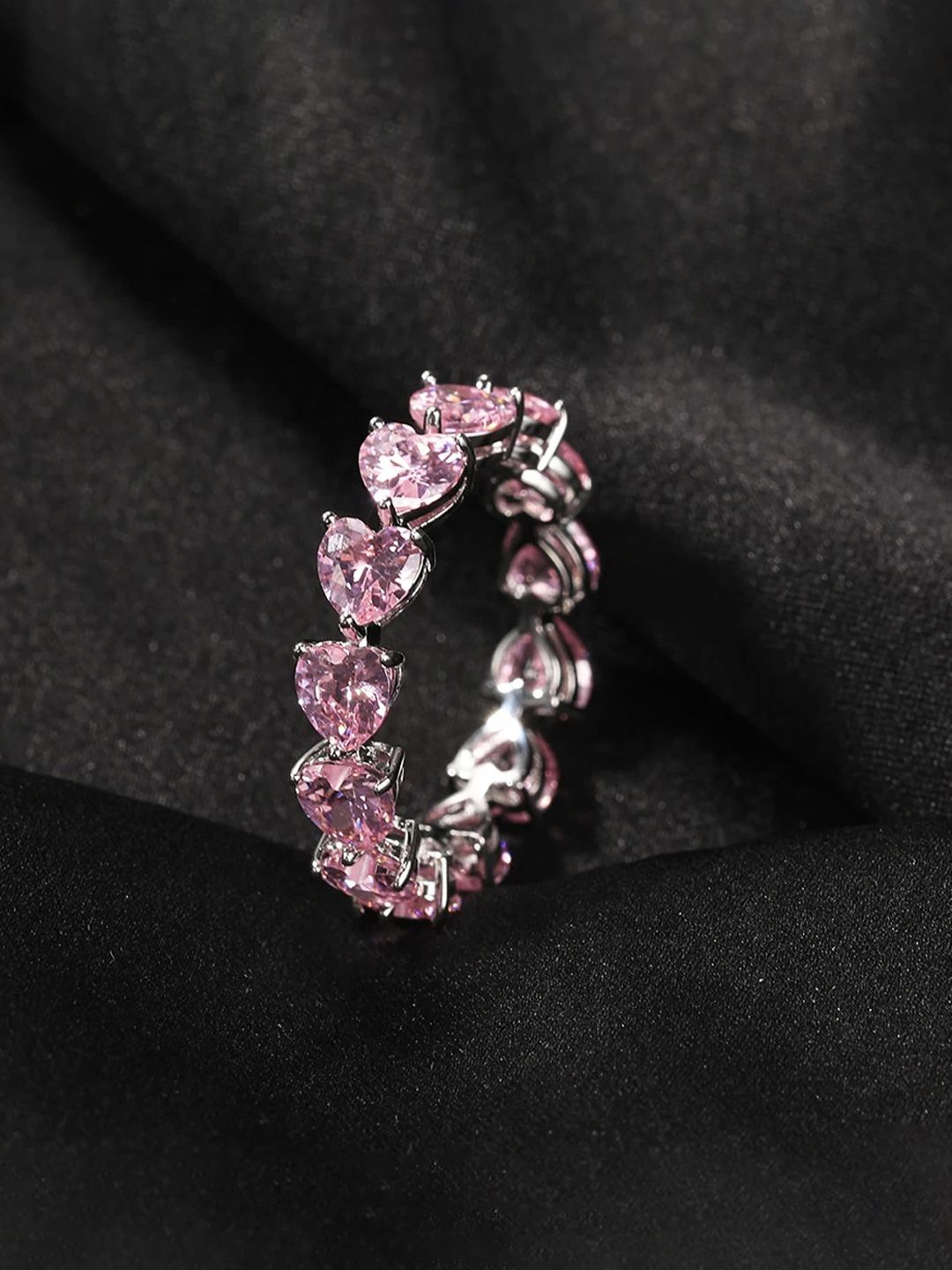 

Jewels Galaxy Silver Plated Crystals Stone-Studded Heart Shaped Adjustable Finger Ring