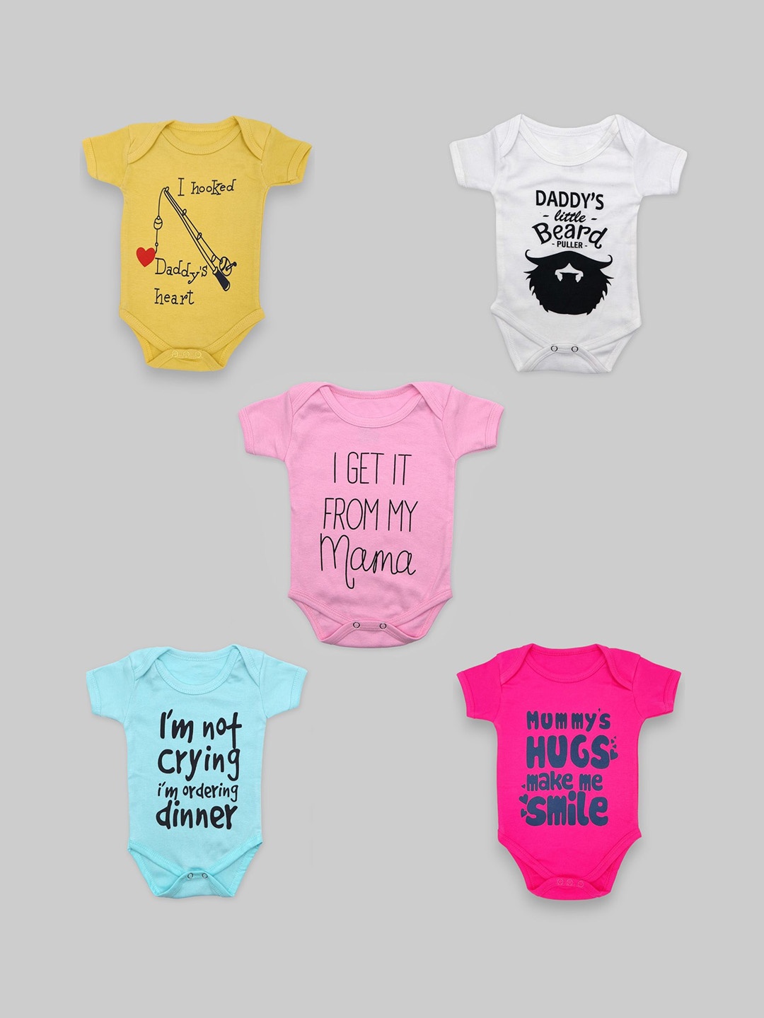 

BAESD Kids Pack Of 5 Printed Pure Cotton Bodysuit, Pink