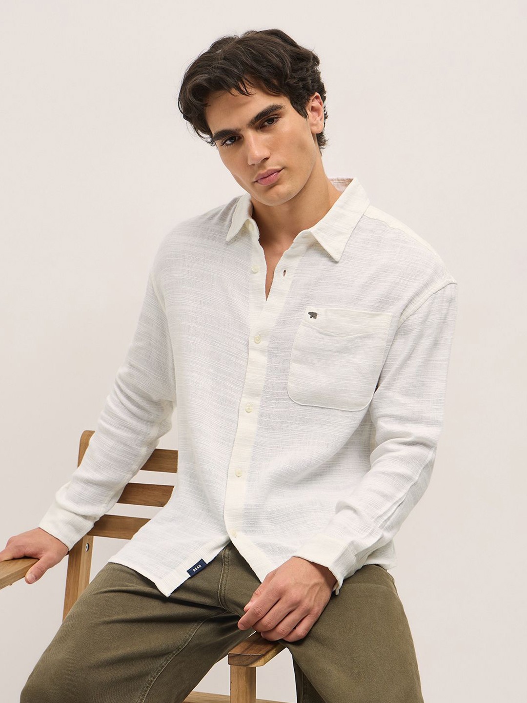 

THE BEAR HOUSE Men Opaque Casual Shirt, White