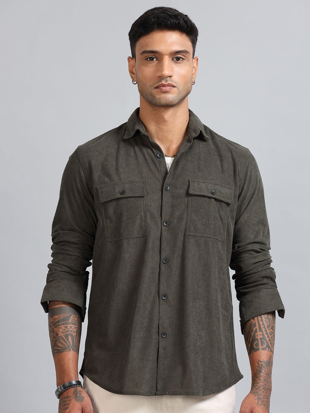 

HOUSE OF MAHNOTS Men Classic Opaque Casual Shirt, Green