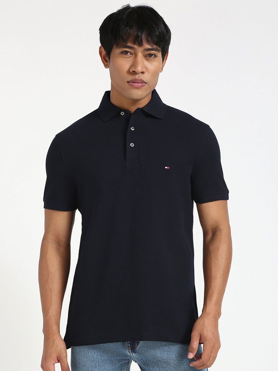 

Tommy Hilfiger Men Solid Polo Collar Cotton Slim Fit T-shirt, Navy blue