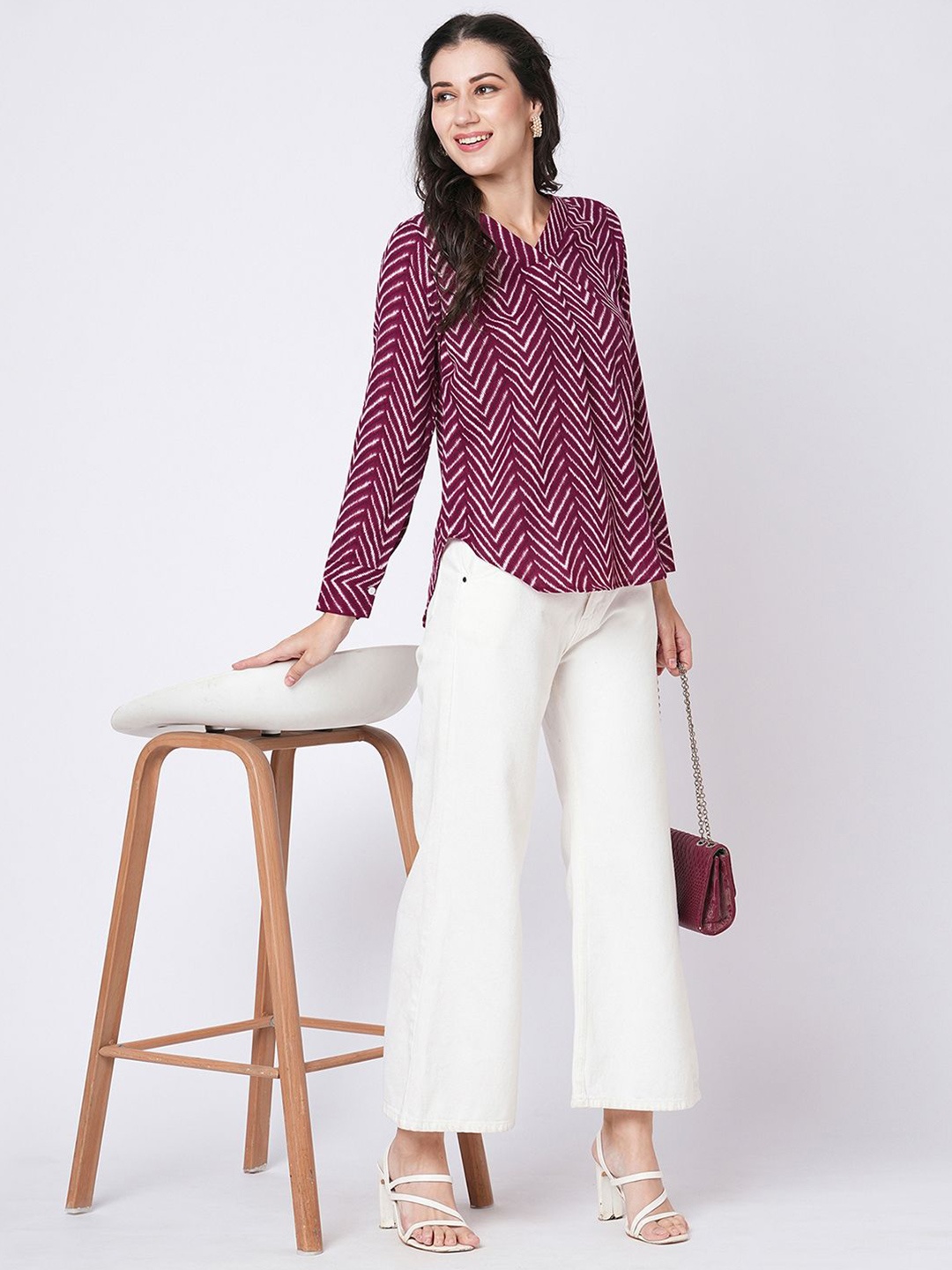 

Selvia Women V-Neck Printed Cotton Top, Purple