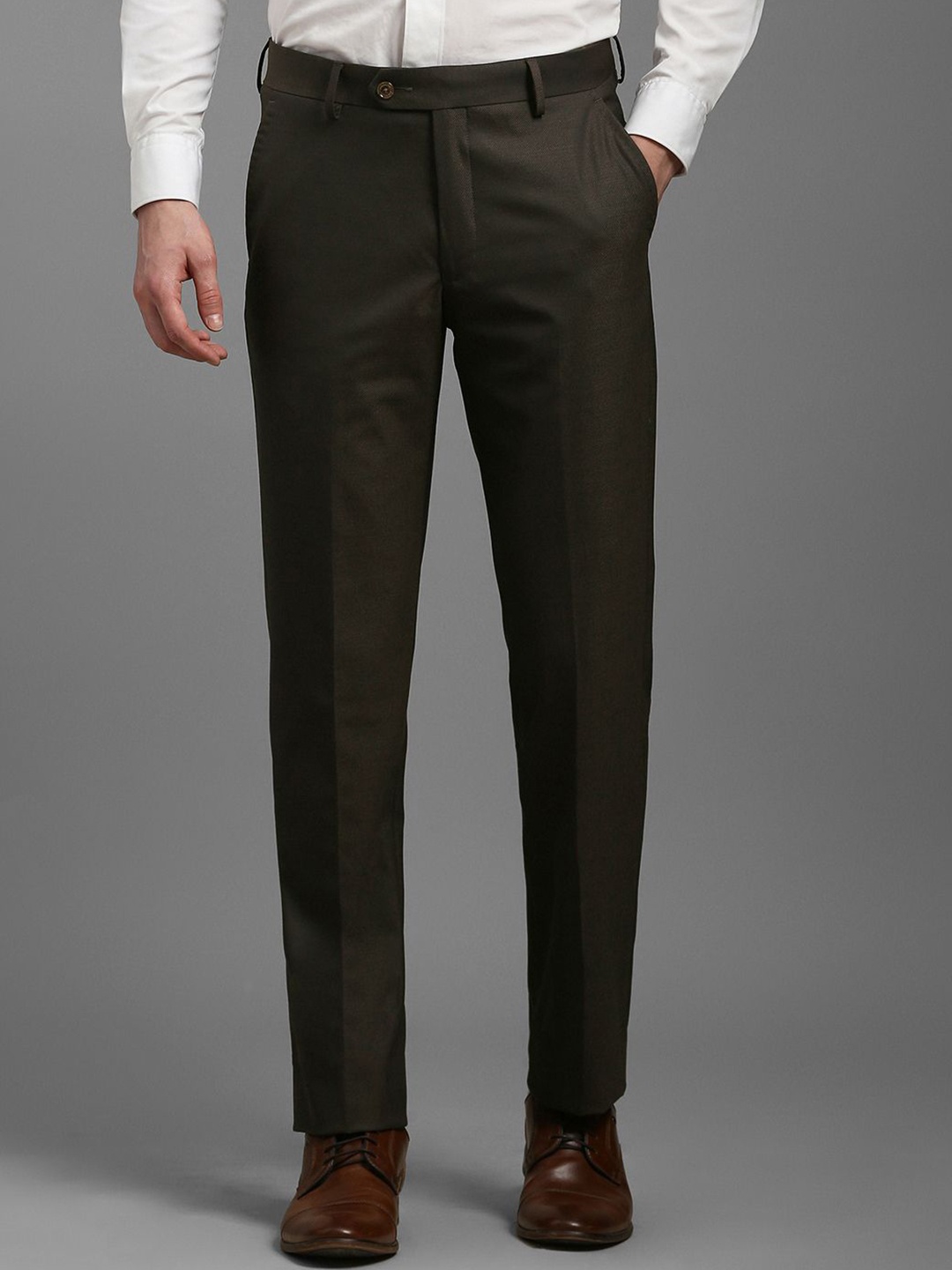 

Louis Philippe Men Slim Fit Mid-Rise Formal Trousers, Brown