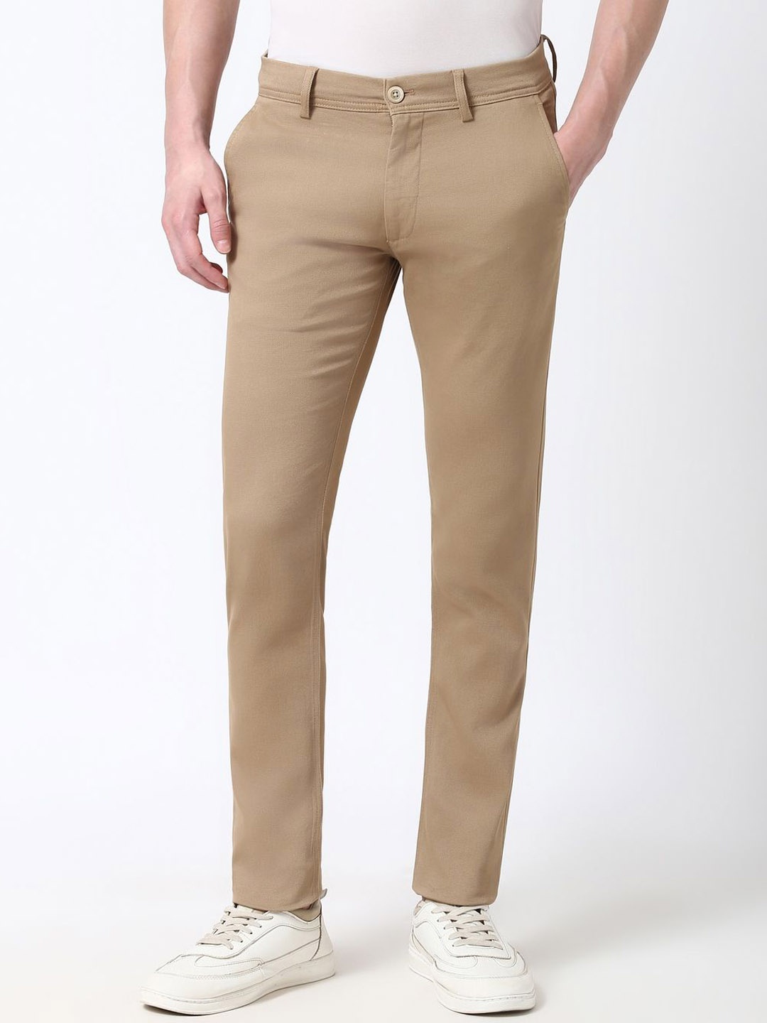 

Peter England Casuals Men Skinny Fit Mid-Rise Regular Trousers, Beige