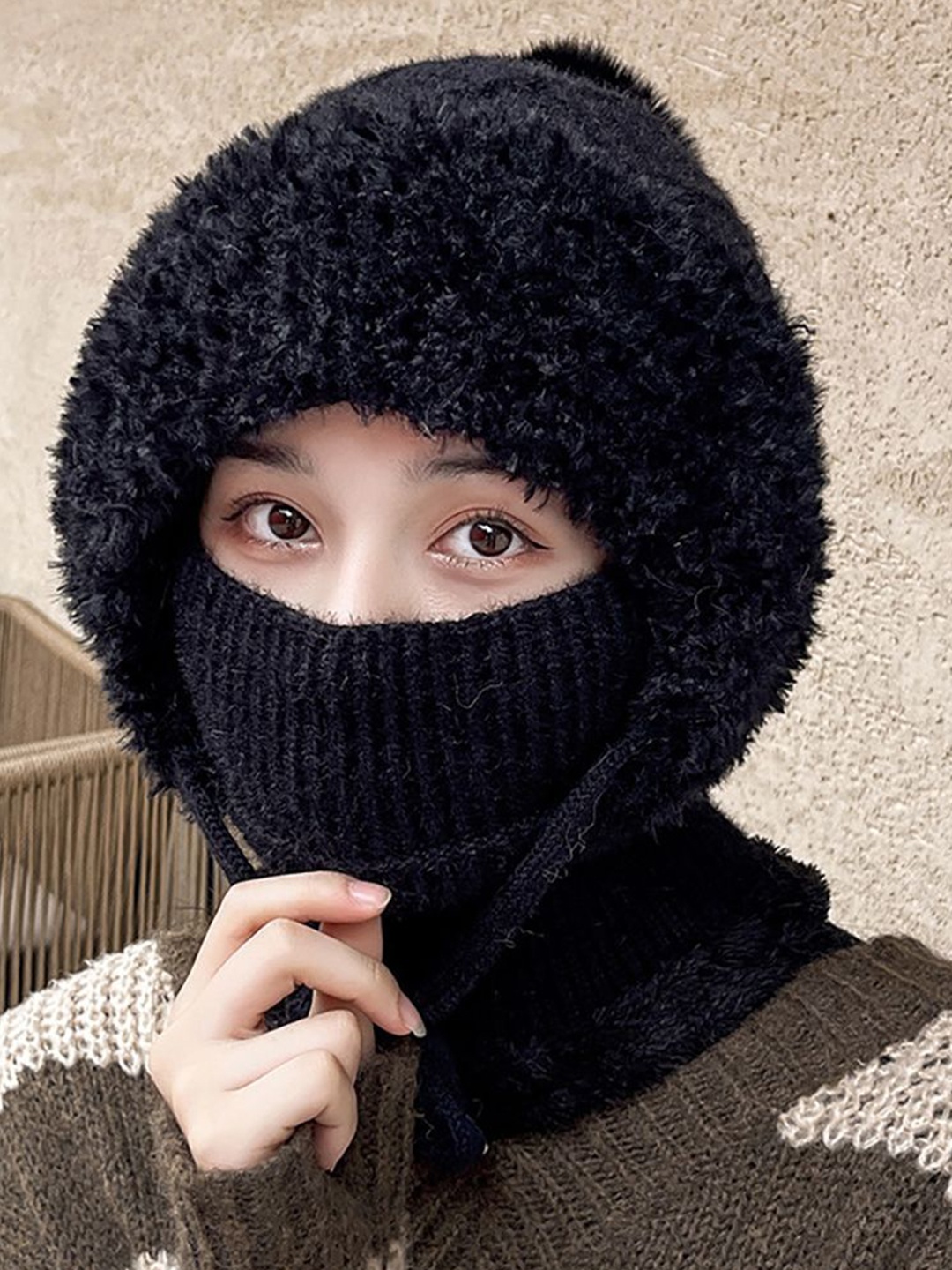 

StyleCast x Revolte Women Self Design Balaclava, Black