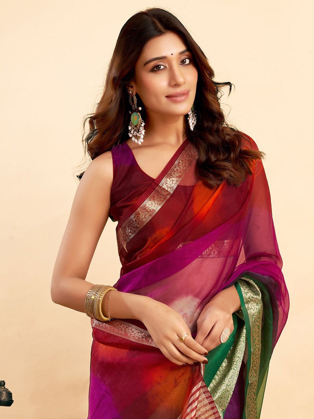

KALINI Women Woven Design Zari Saree With Unstitched Blouse Piece, Pink