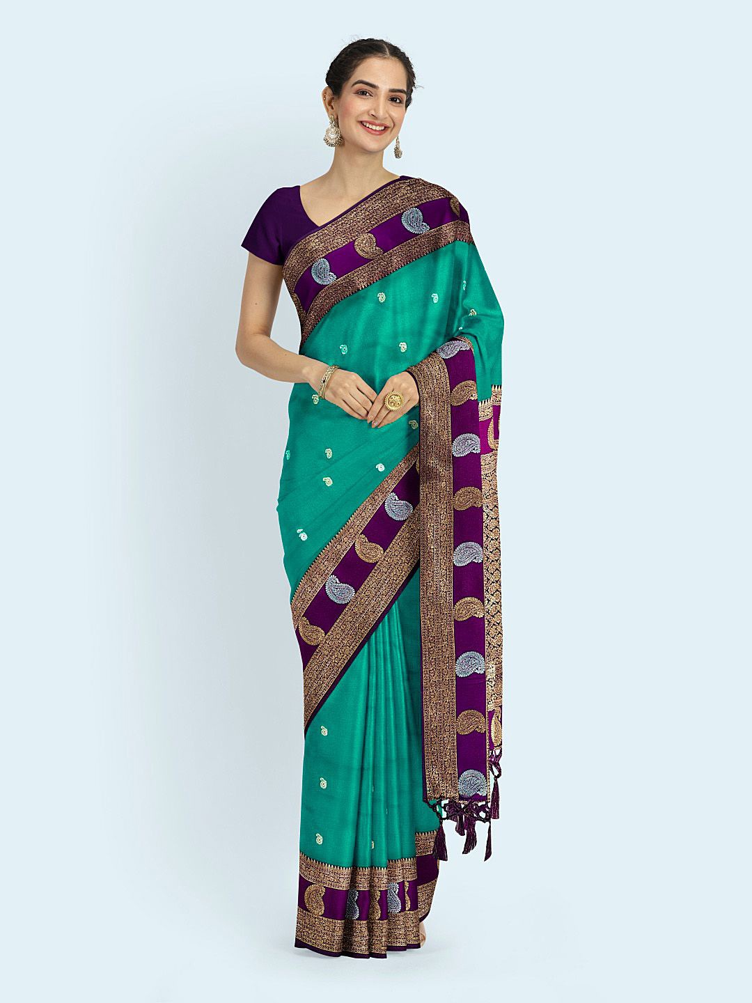 

Meena Bazaar Woven Design Zari Saree, Green