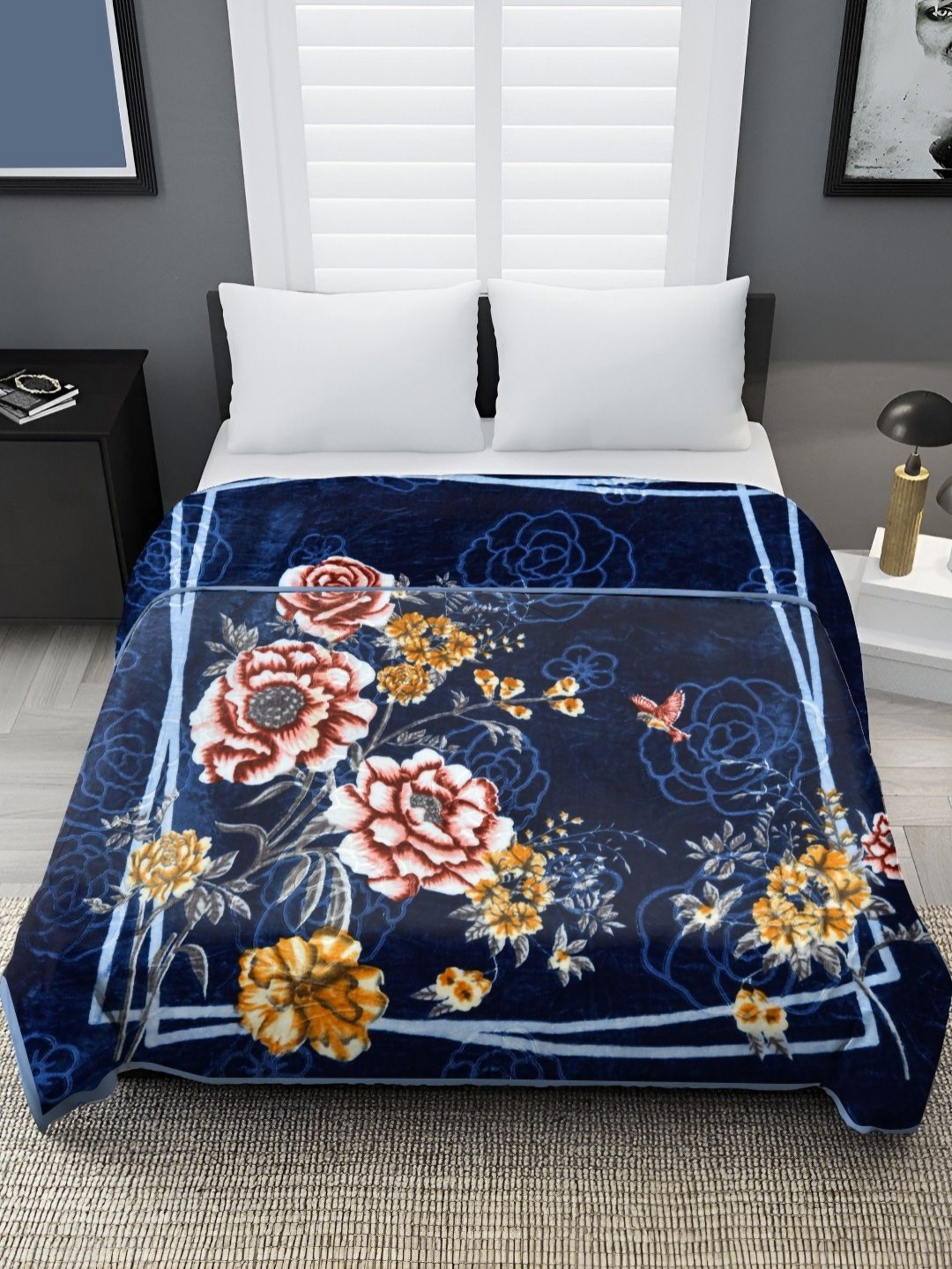 

Spangle Blue & White Floral Mink Heavy Winter 450 GSM Double Bed Blanket