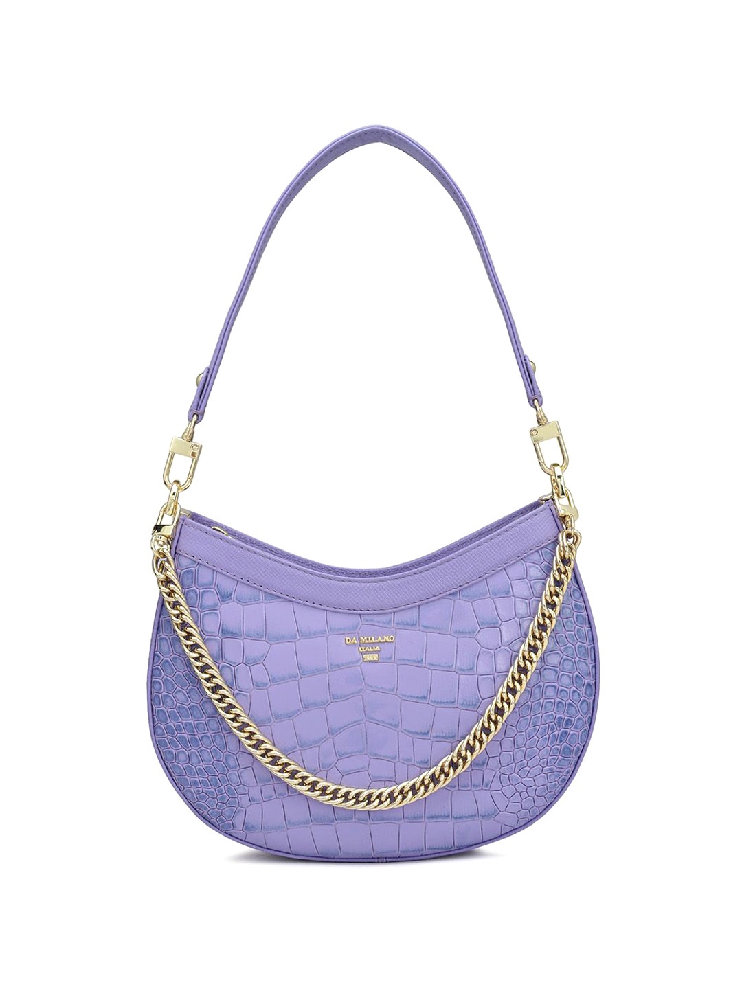 

Da Milano Textured Leather Shoulder Bag with Quilted, Purple