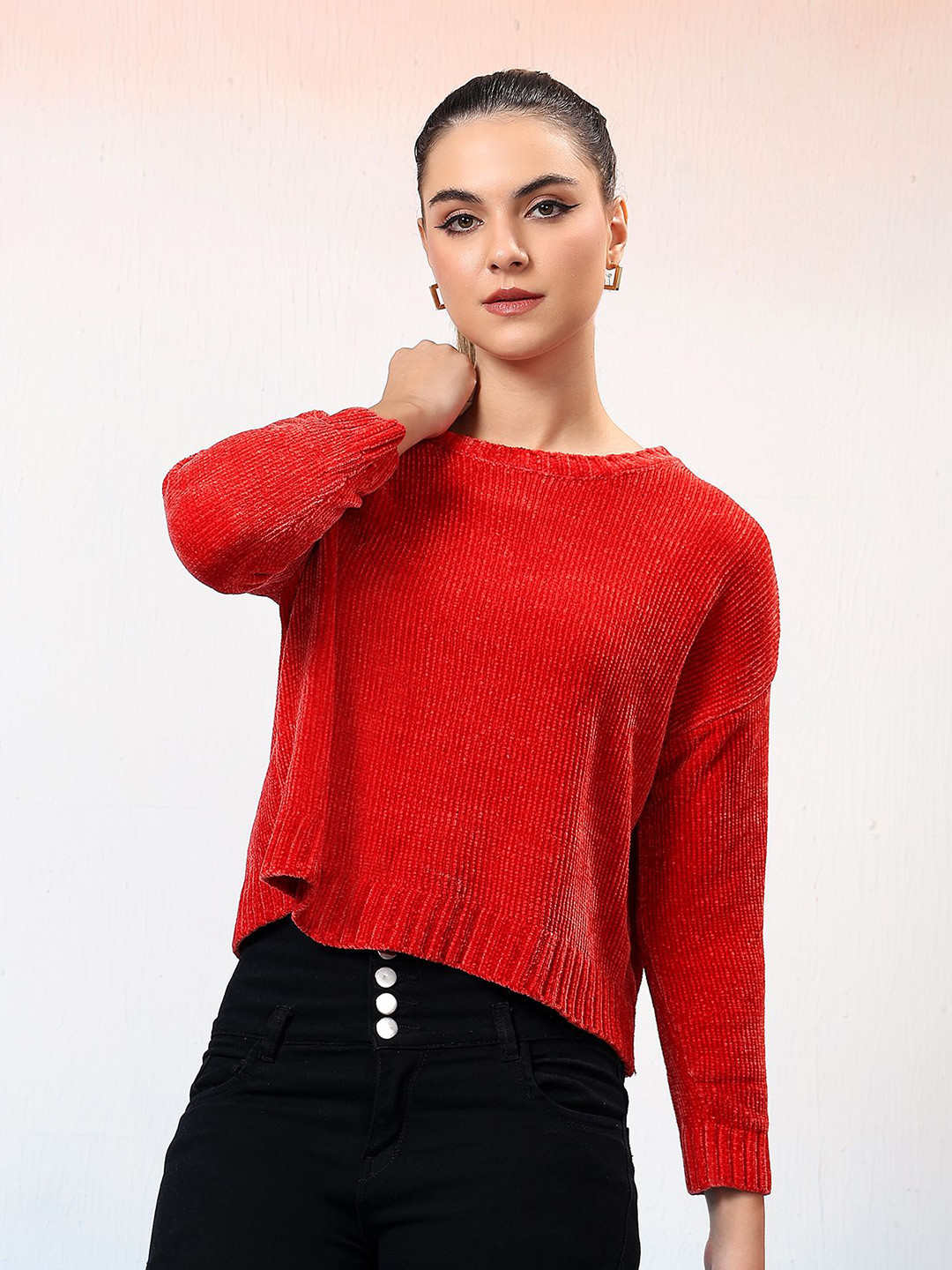 

Kotty Women Round Neck Pullover Sweater, Red