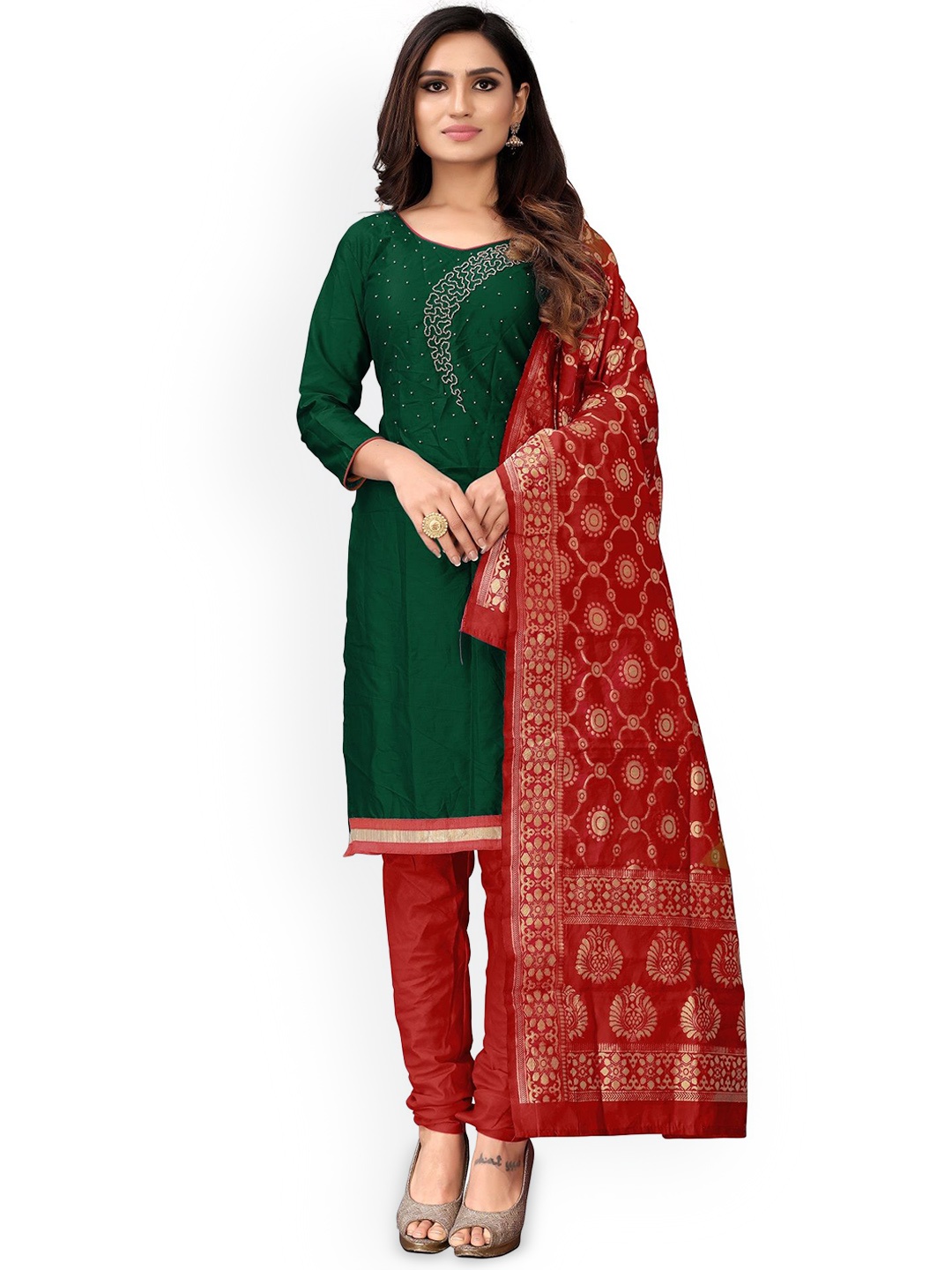 

Suha Unstitched Dress Material, Green