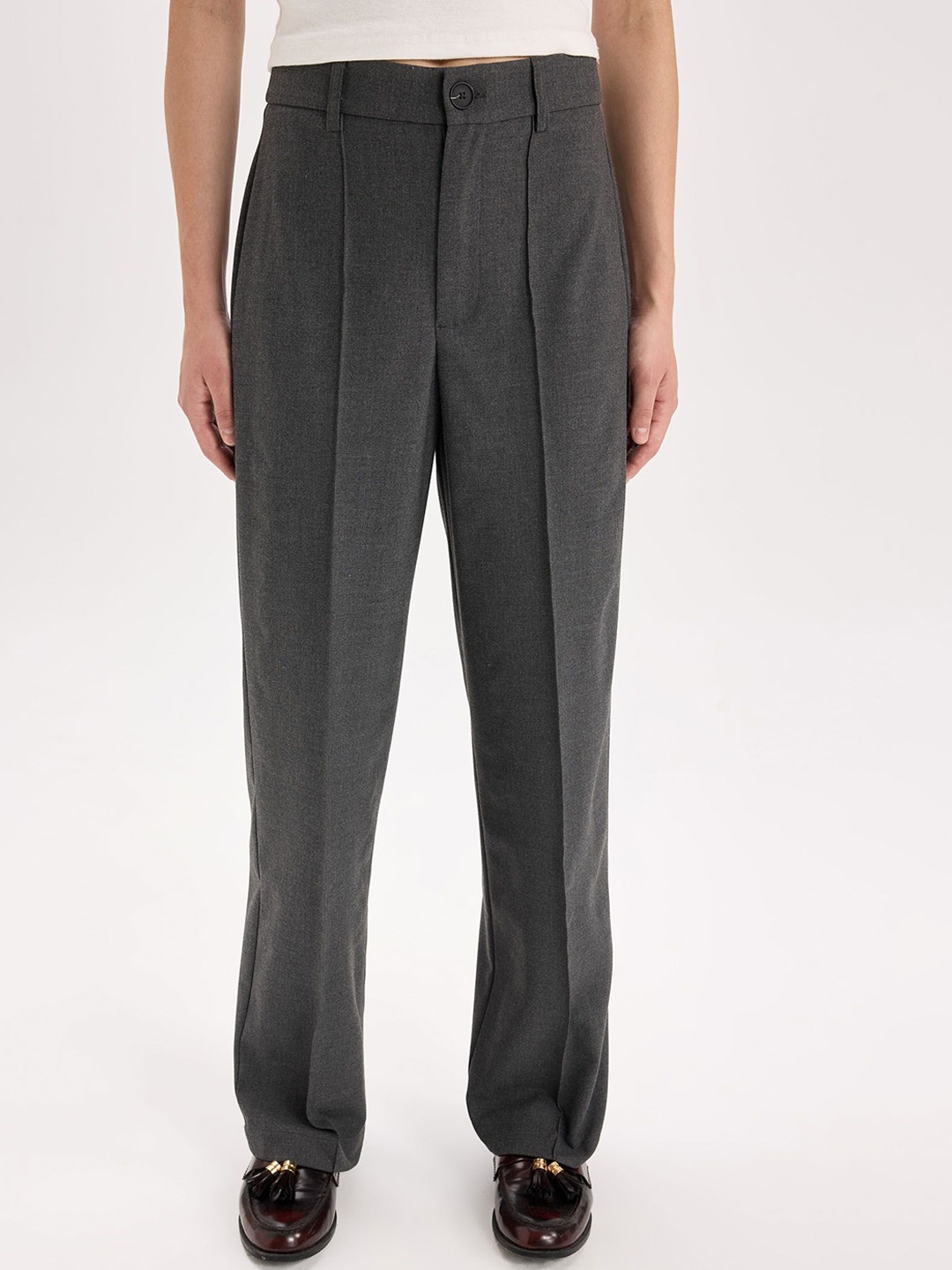 

DeFacto Women Mid-Rise Formal Trouser, Grey melange