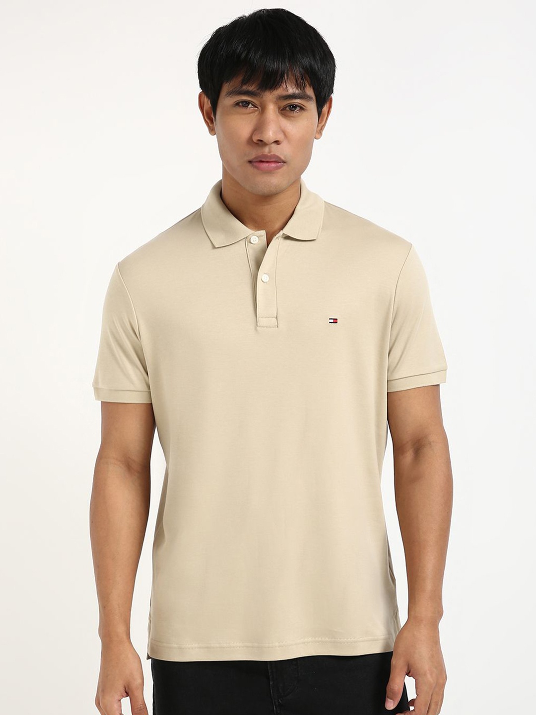 

Tommy Hilfiger Men Solid Polo Collar Cotton T-shirt, Beige