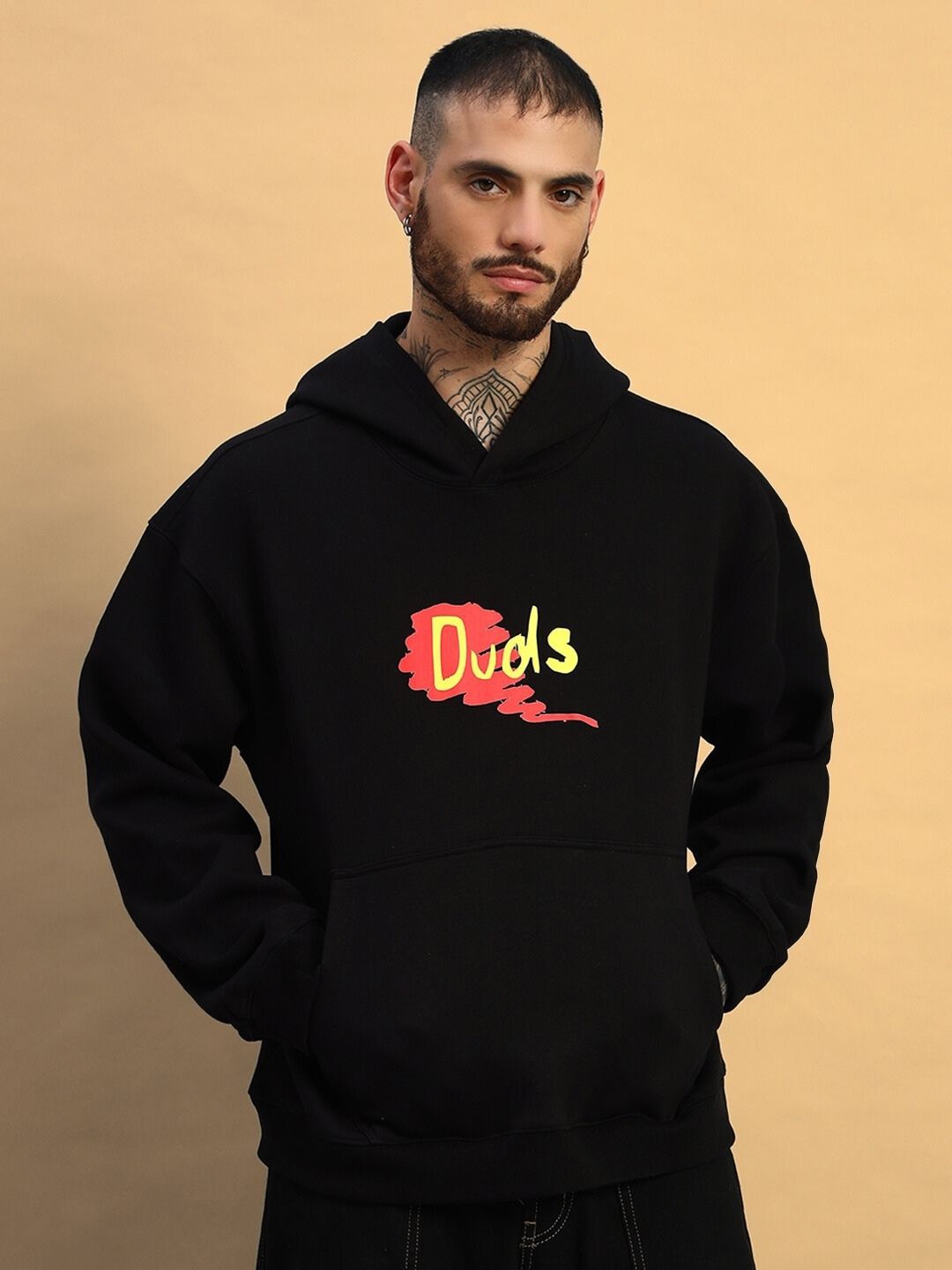 

WEARDUDS Men Hooded Woollen Sweatshirt, Black
