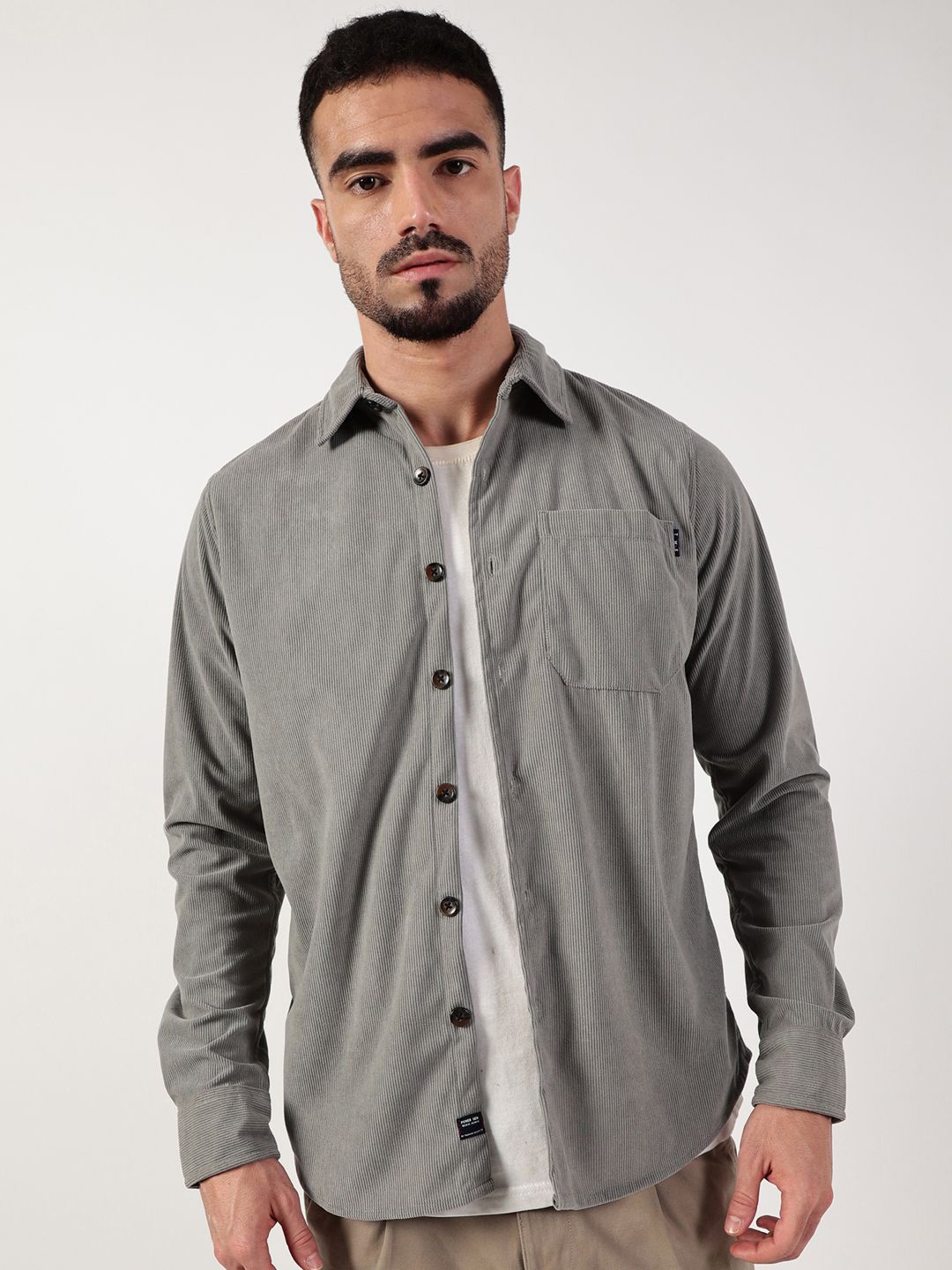 

Thomas Scott Men Premium Spread Collar Corduroy Casual Shirt, Grey