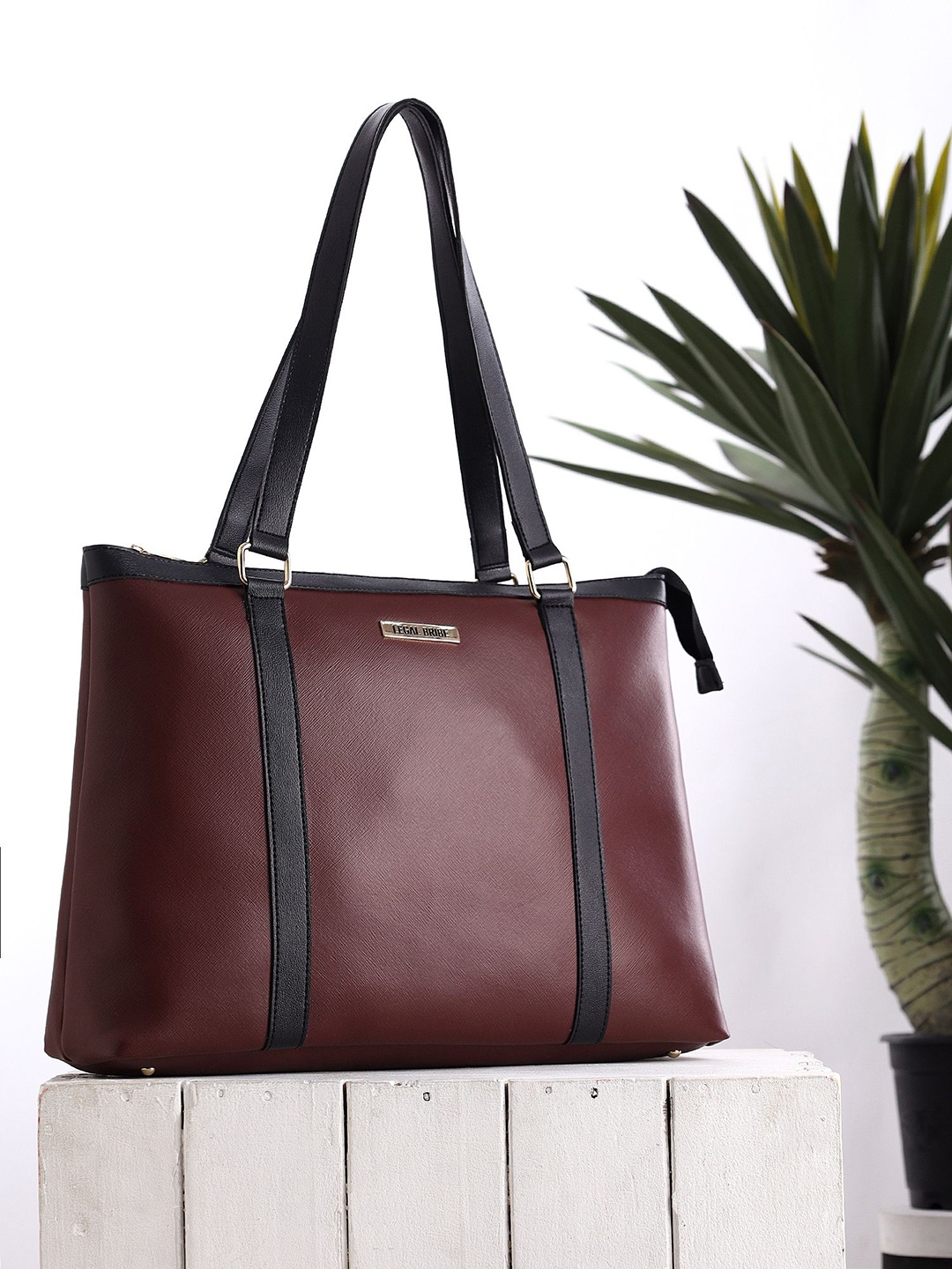 

LEGAL BRIBE PU Oversized Structured Tote Bag, Maroon