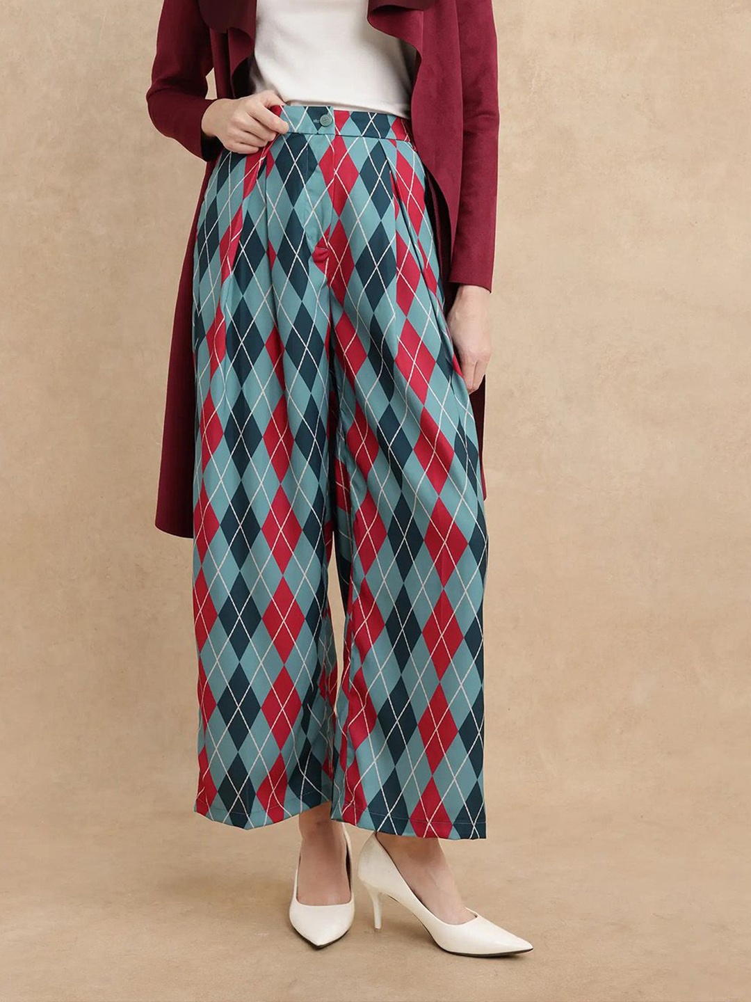 

RAREISM Women Printed Comfort Loose Fit High-Rise Trousers, Red