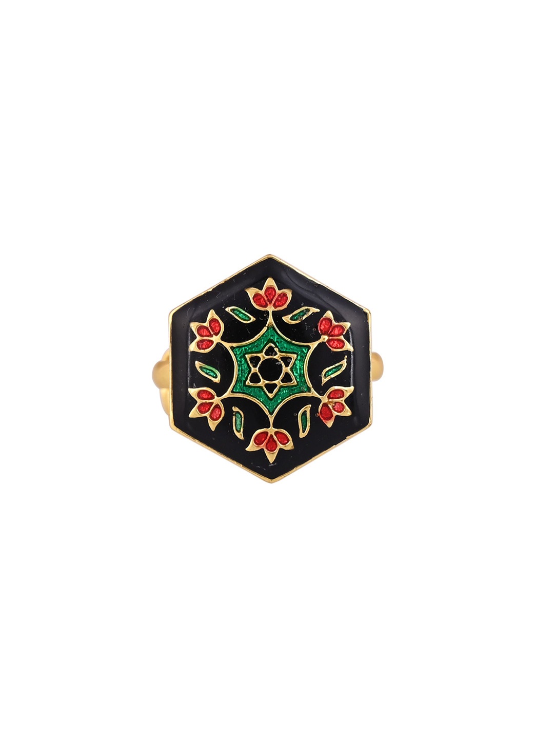 

House of Pataudi Gold-Plated Enamelled Anti-Tarnish Adjustable Finger Ring