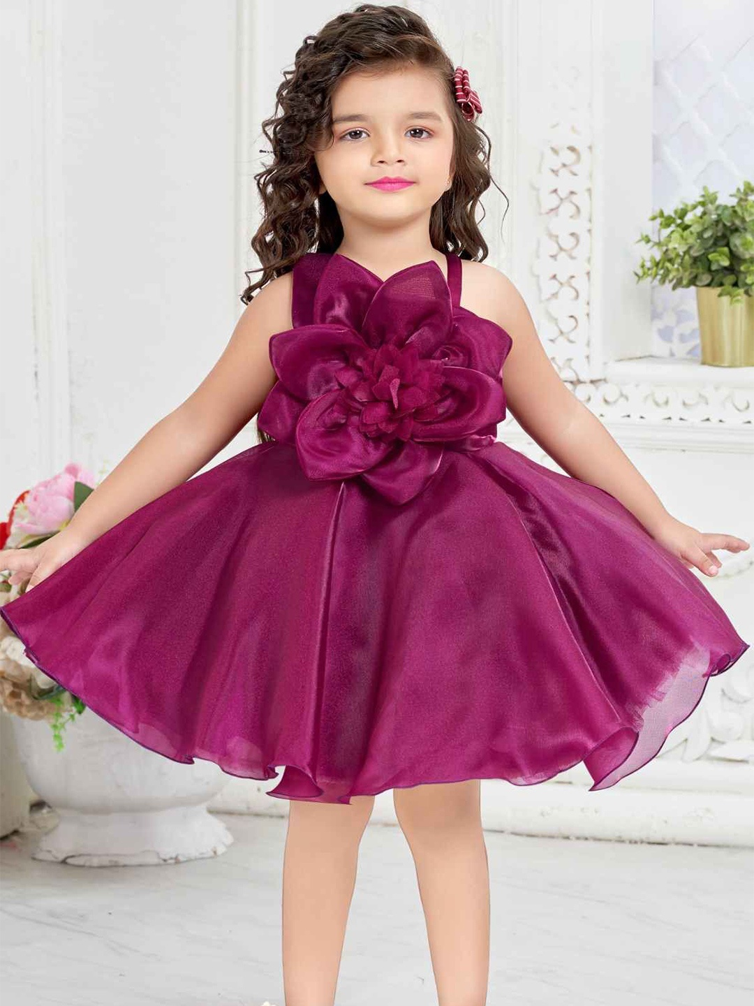 

Lagorii Girls Floral Applique Fit & Flare Dress, Magenta