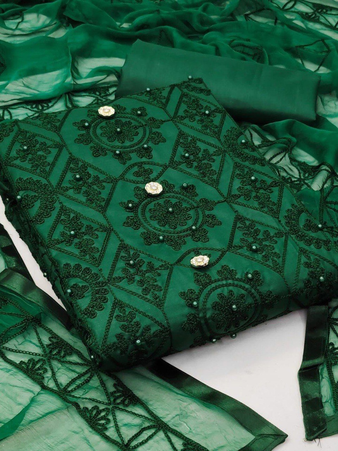 

Suha Unstitched Dress Material, Green