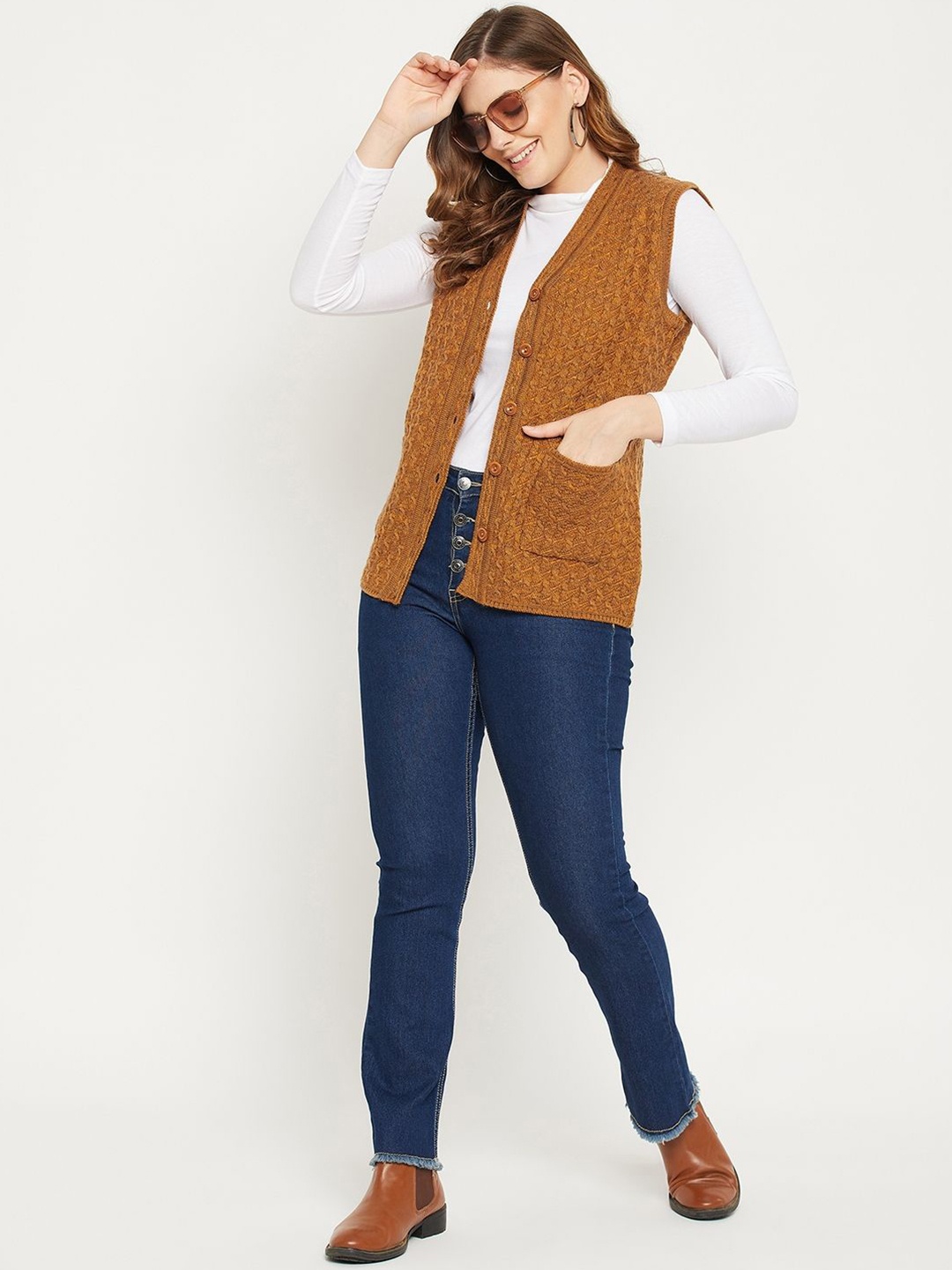 

Zigo Women Cable Knit Sweater Vest, Mustard