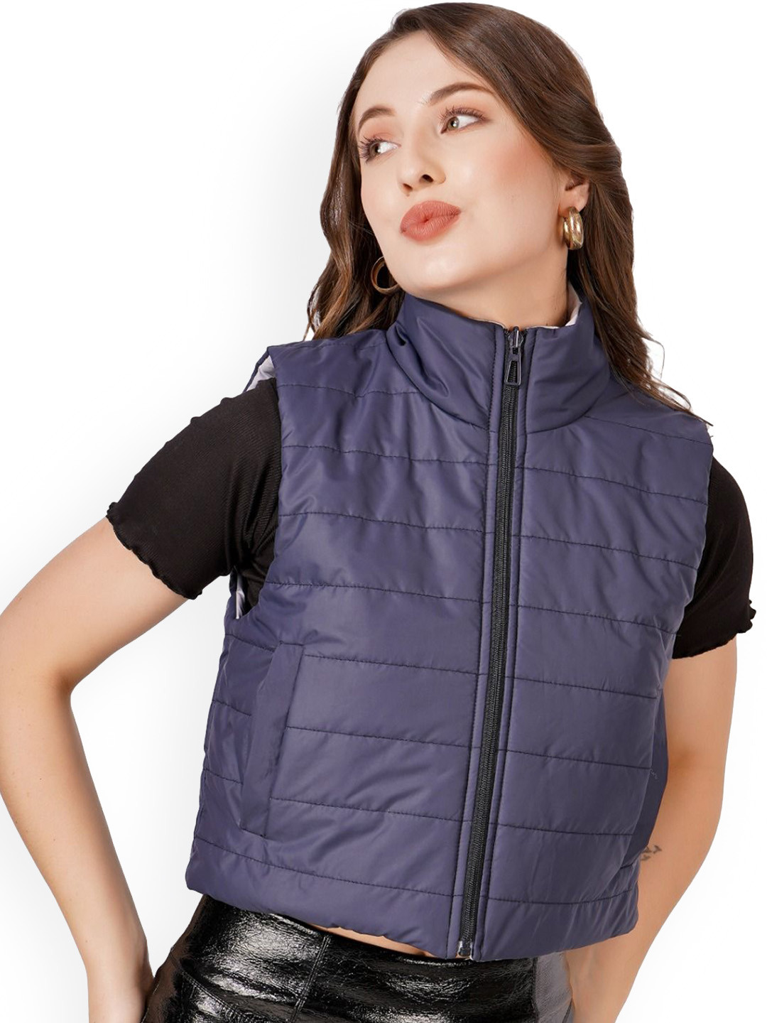 

BLUEFICUS Women Crop Outdoor Bomber Jacket, Blue