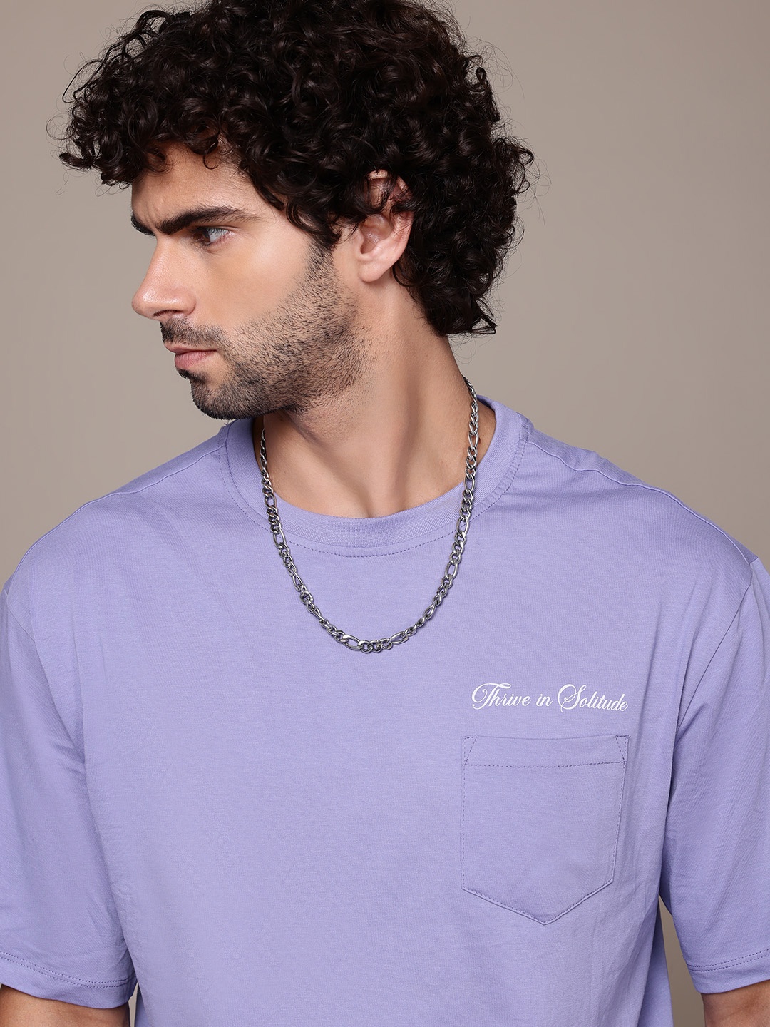 

The Roadster Lifestyle Co. Drop-Shoulder Sleeves Pure Cotton Relaxed T-shirt, Purple