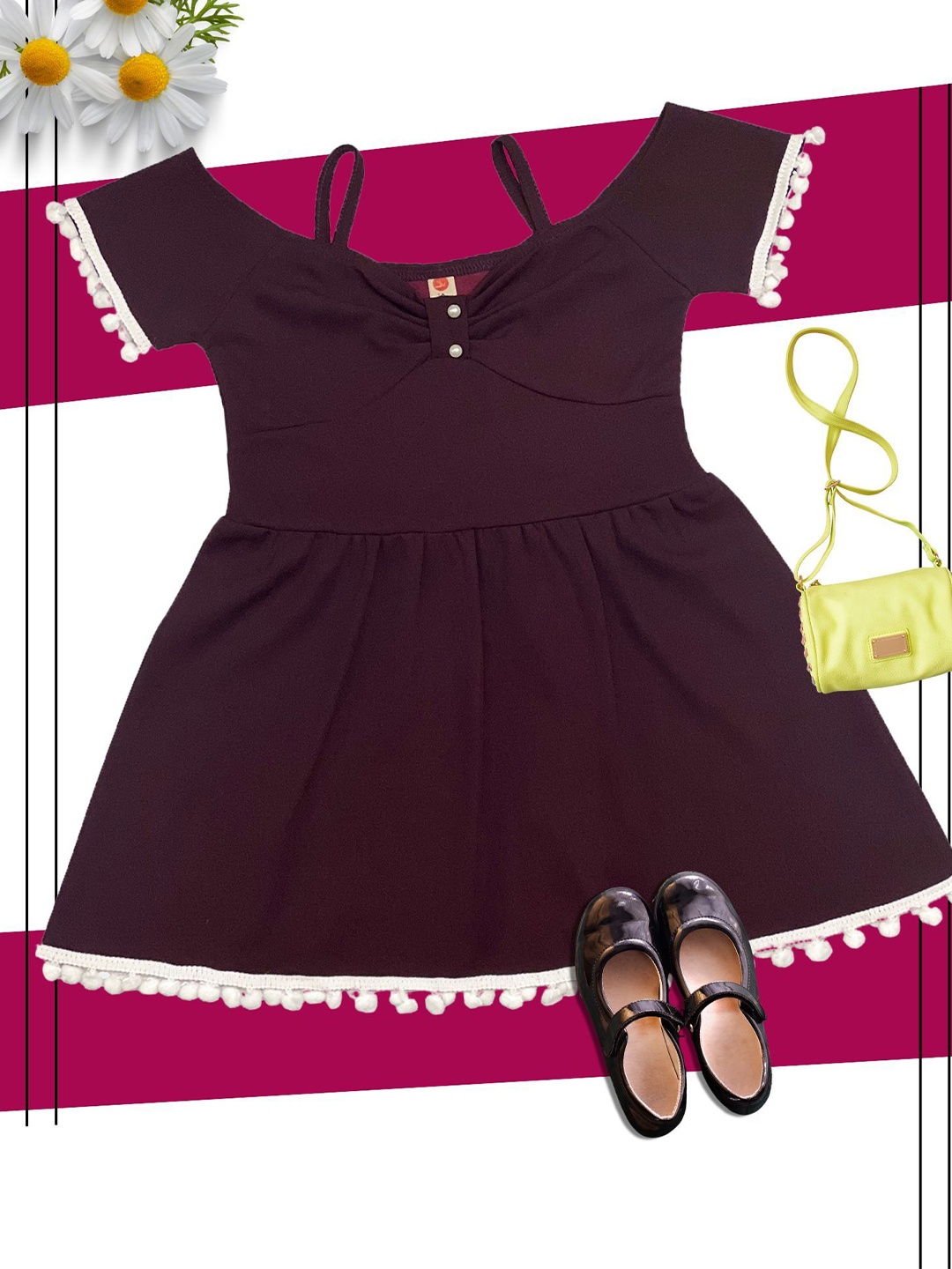 

ADDYVERO Girls Cold-Shoulder Fit & Flare Dress, Maroon